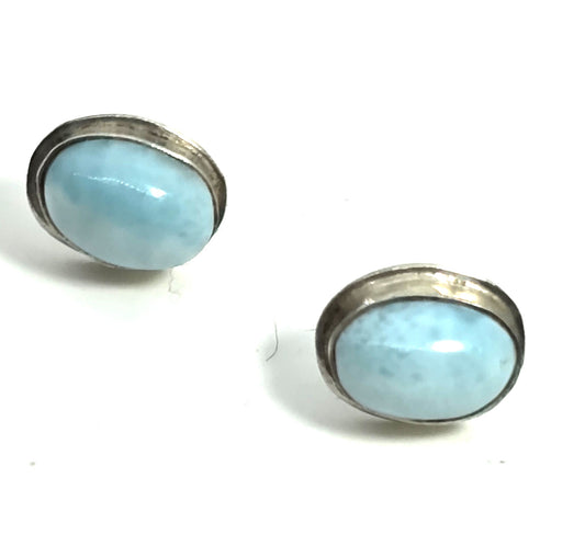 Larimar blue gemstone Dominican Republic sterling silver vintage stud earrings