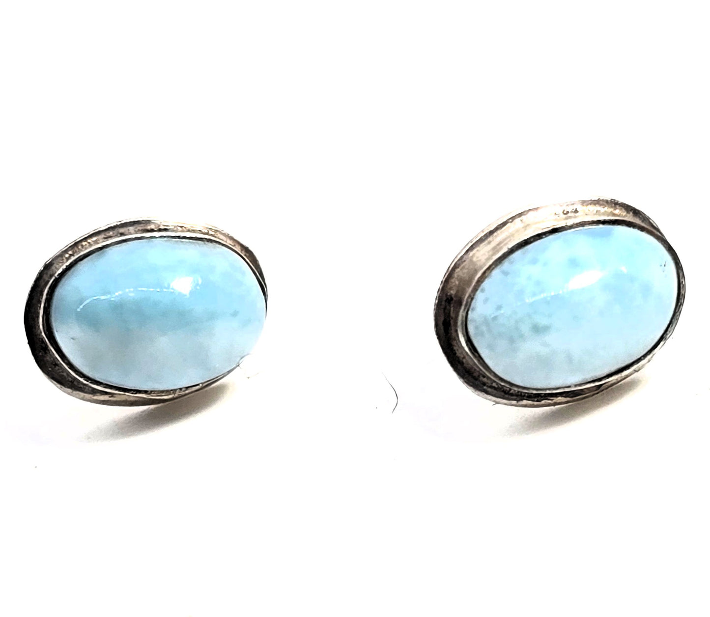 Larimar blue gemstone Dominican Republic sterling silver vintage stud earrings