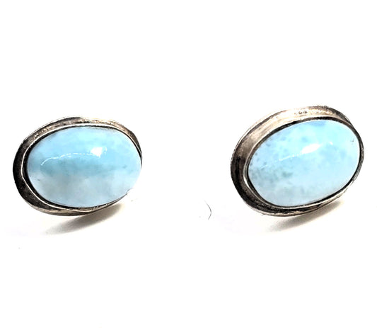 Larimar blue gemstone Dominican Republic sterling silver vintage stud earrings