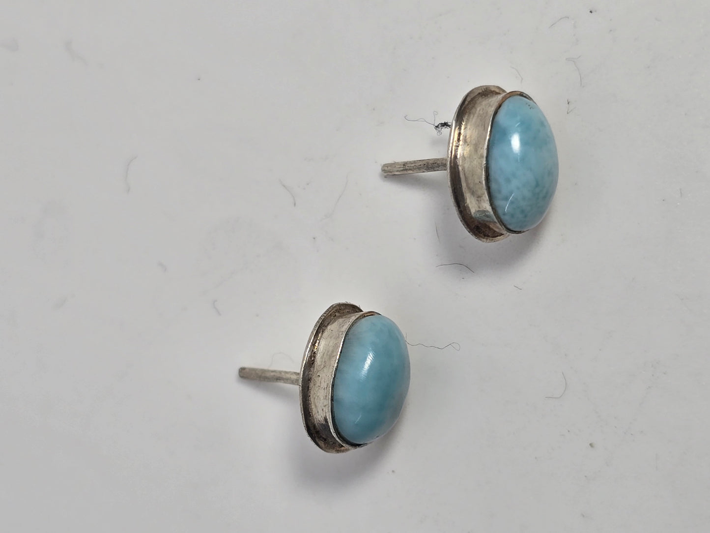 Larimar blue gemstone Dominican Republic sterling silver vintage stud earrings