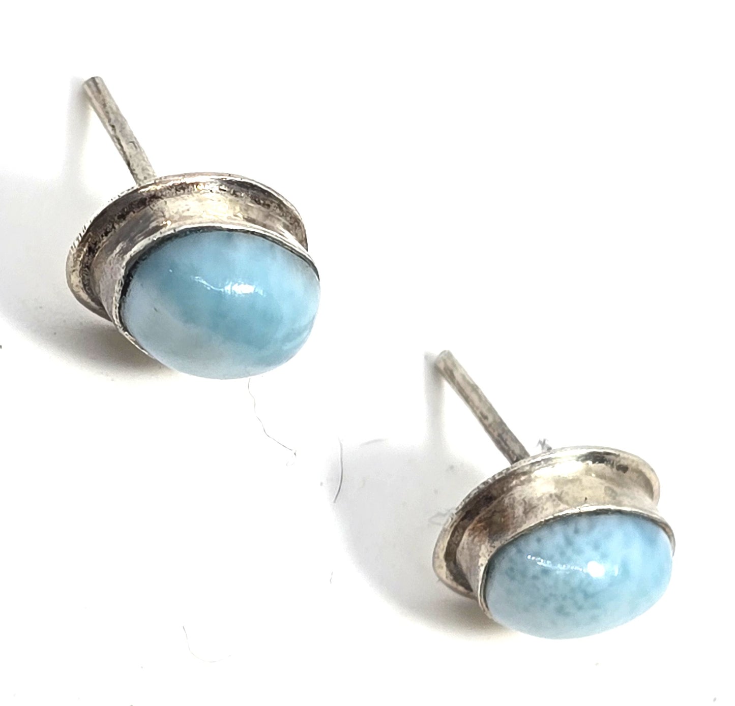 Larimar blue gemstone Dominican Republic sterling silver vintage stud earrings