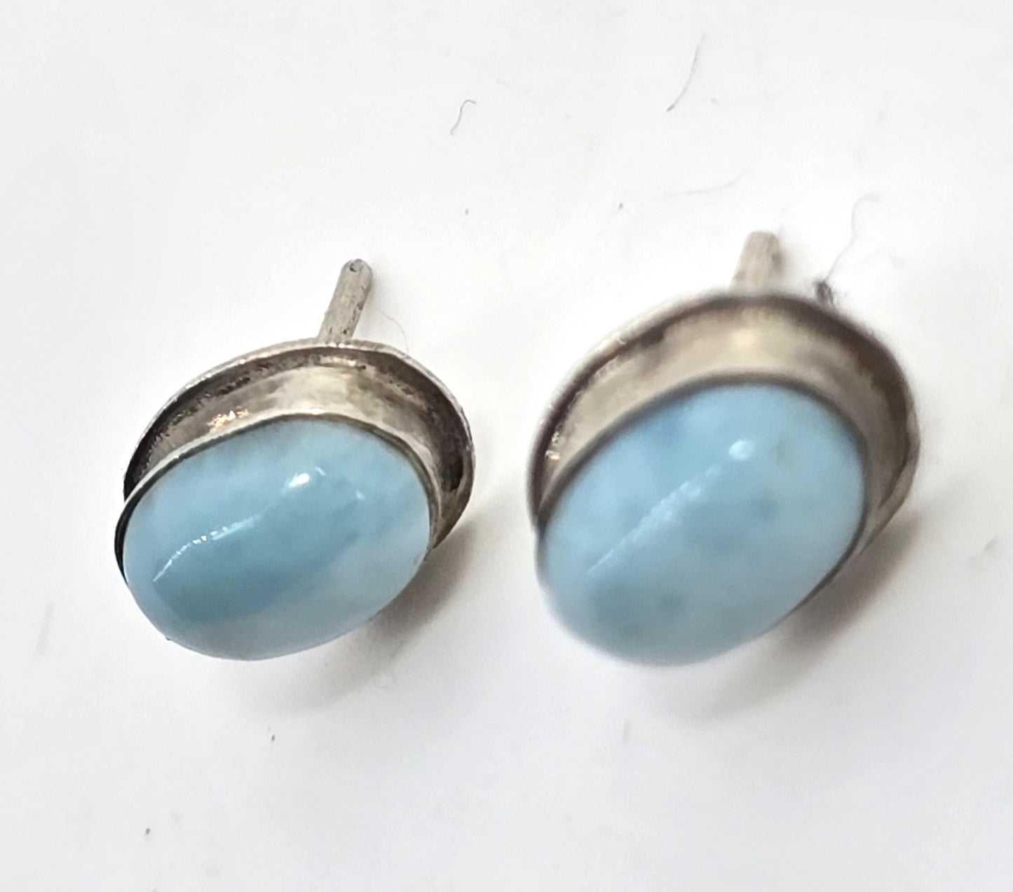 Larimar blue gemstone Dominican Republic sterling silver vintage stud earrings