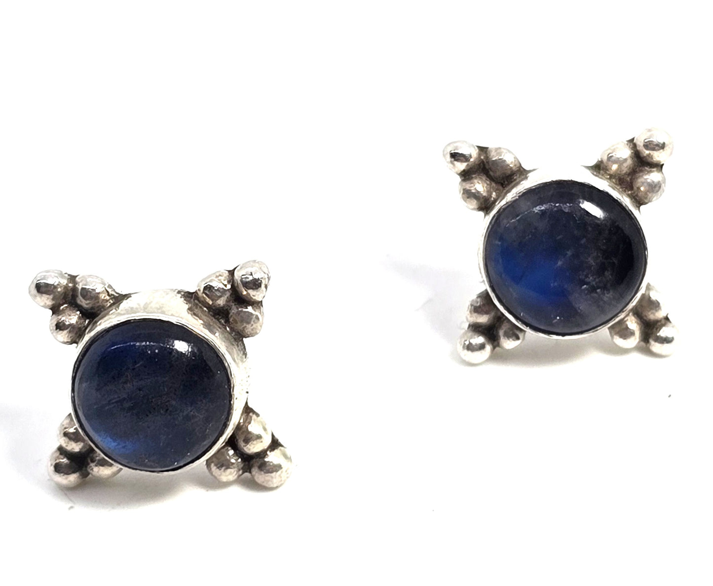 Labradorite shadow Bali tribal sterling silver vintage small earrings