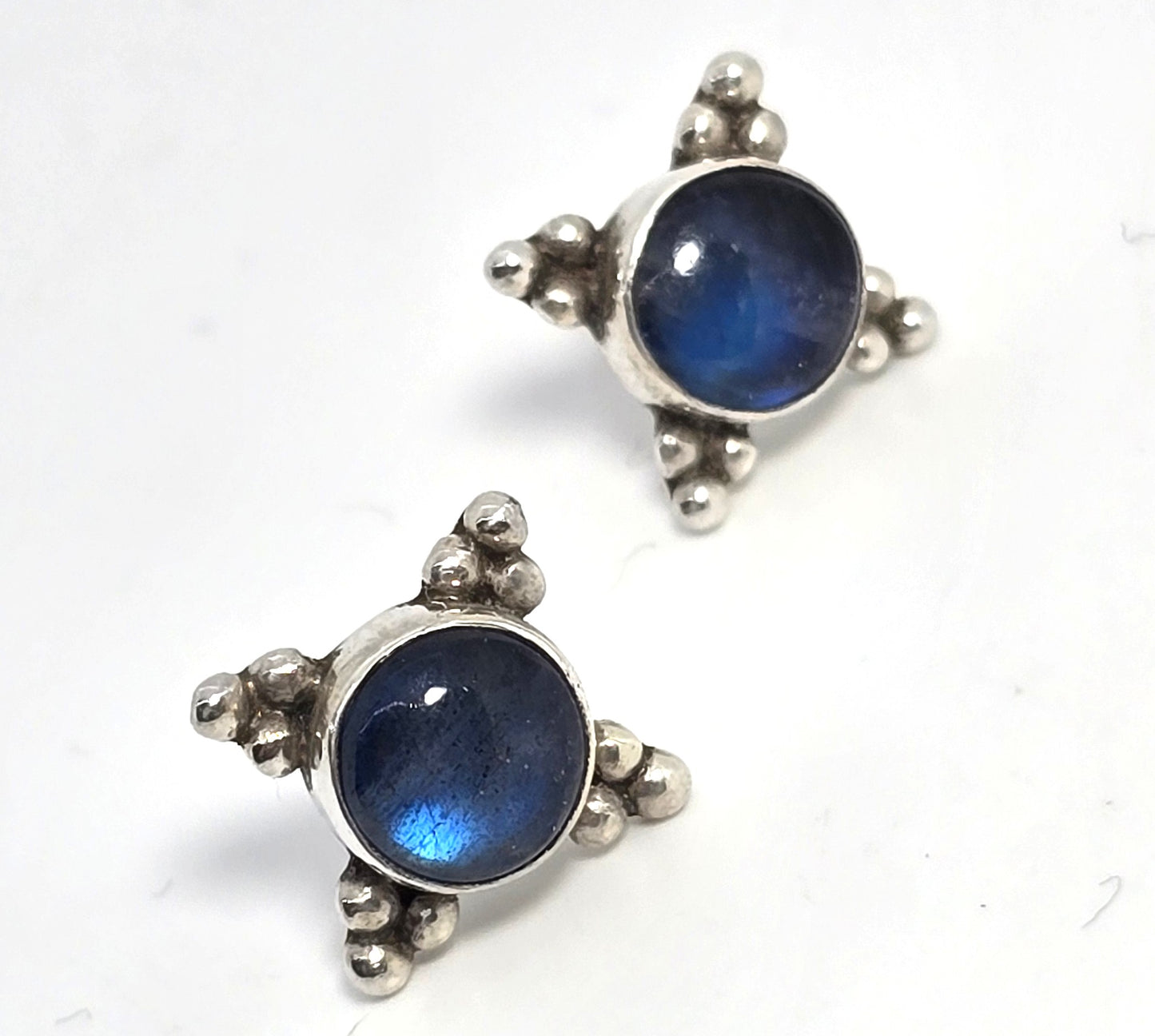 Labradorite shadow Bali tribal sterling silver vintage small earrings