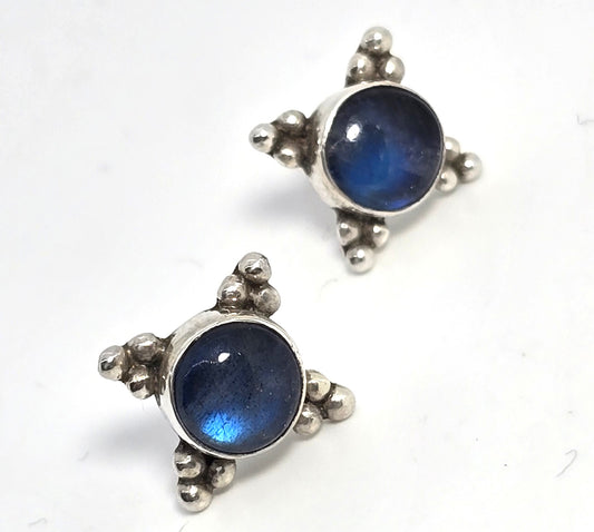 Labradorite shadow Bali tribal sterling silver vintage small earrings