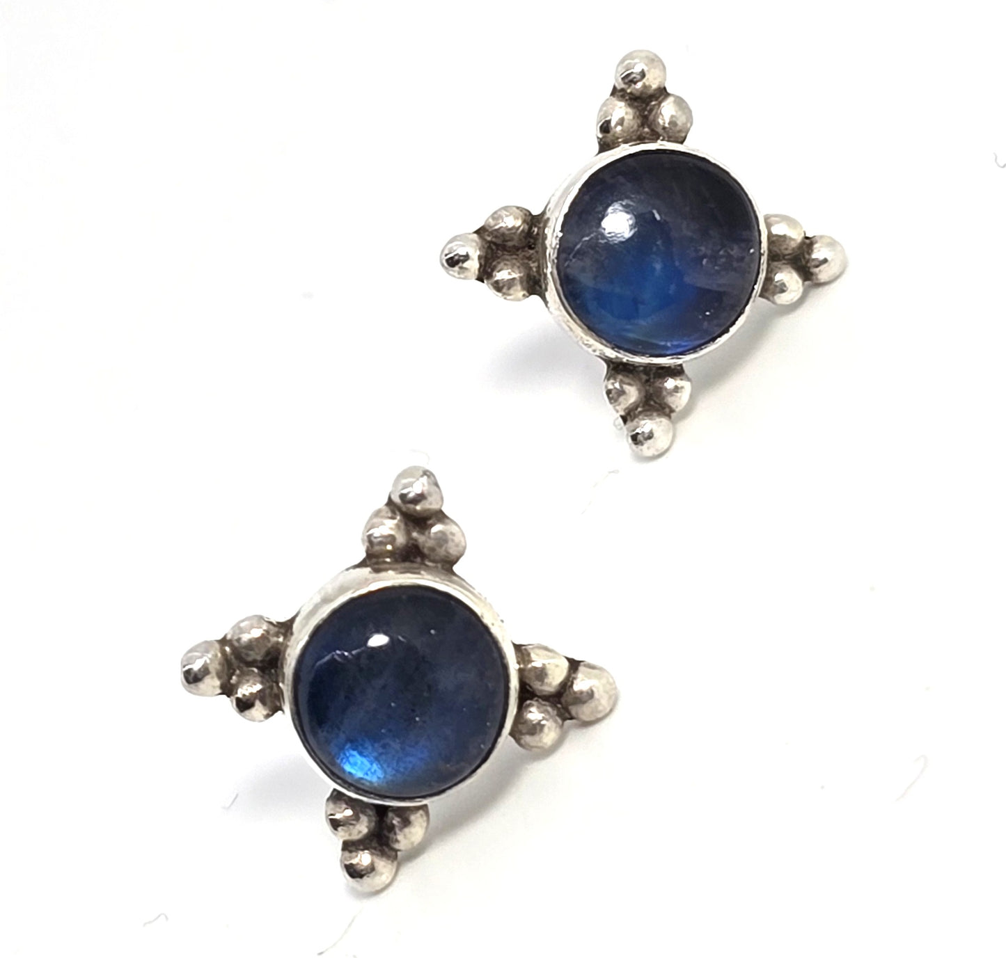 Labradorite shadow Bali tribal sterling silver vintage small earrings