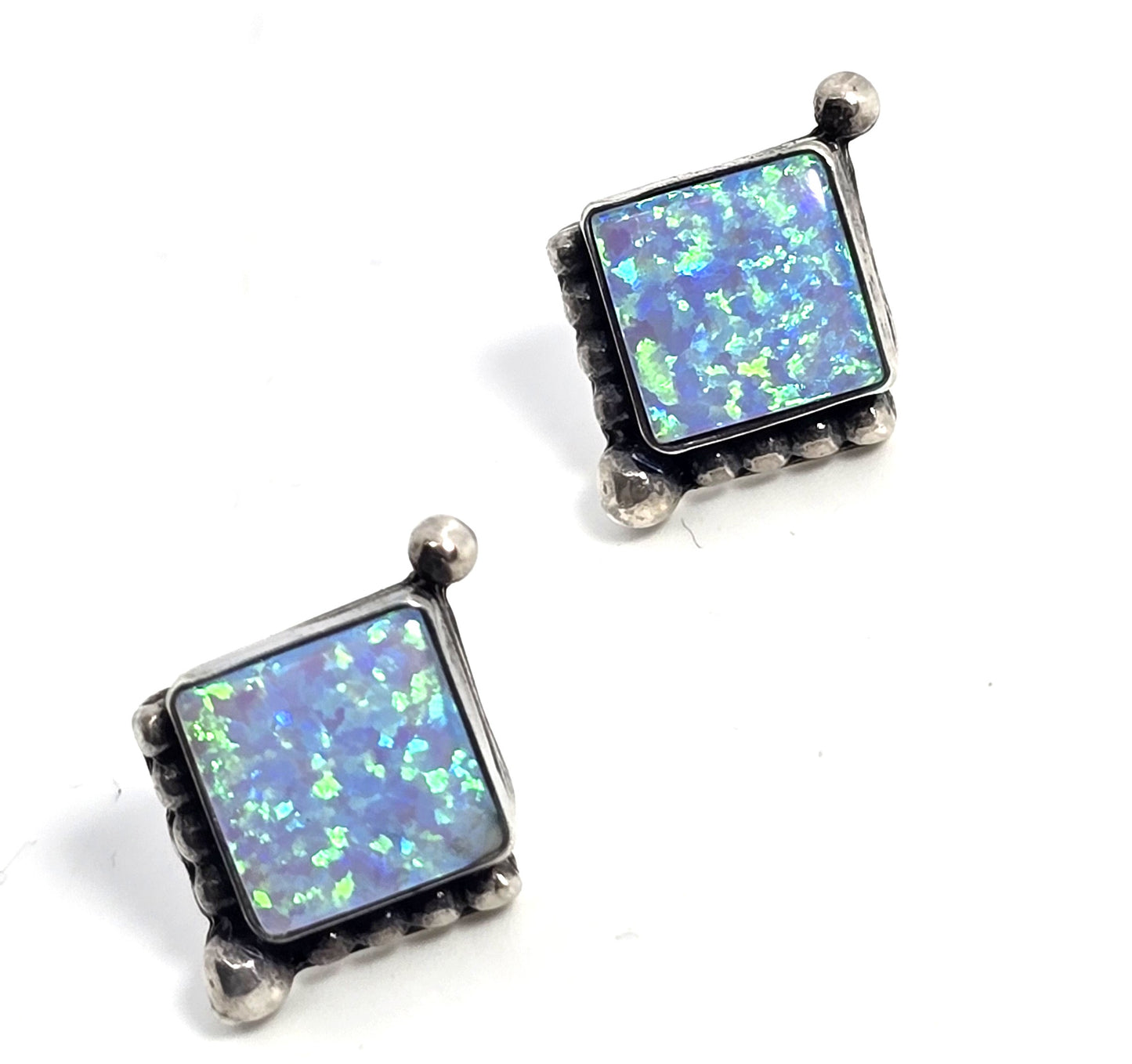 Blue opal tribal vintage sterling silver stud earrings