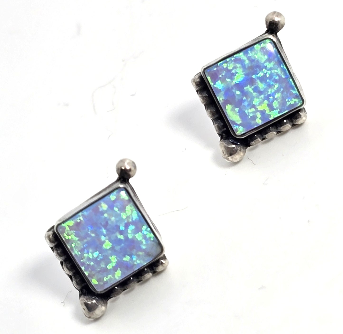 Blue opal tribal vintage sterling silver stud earrings