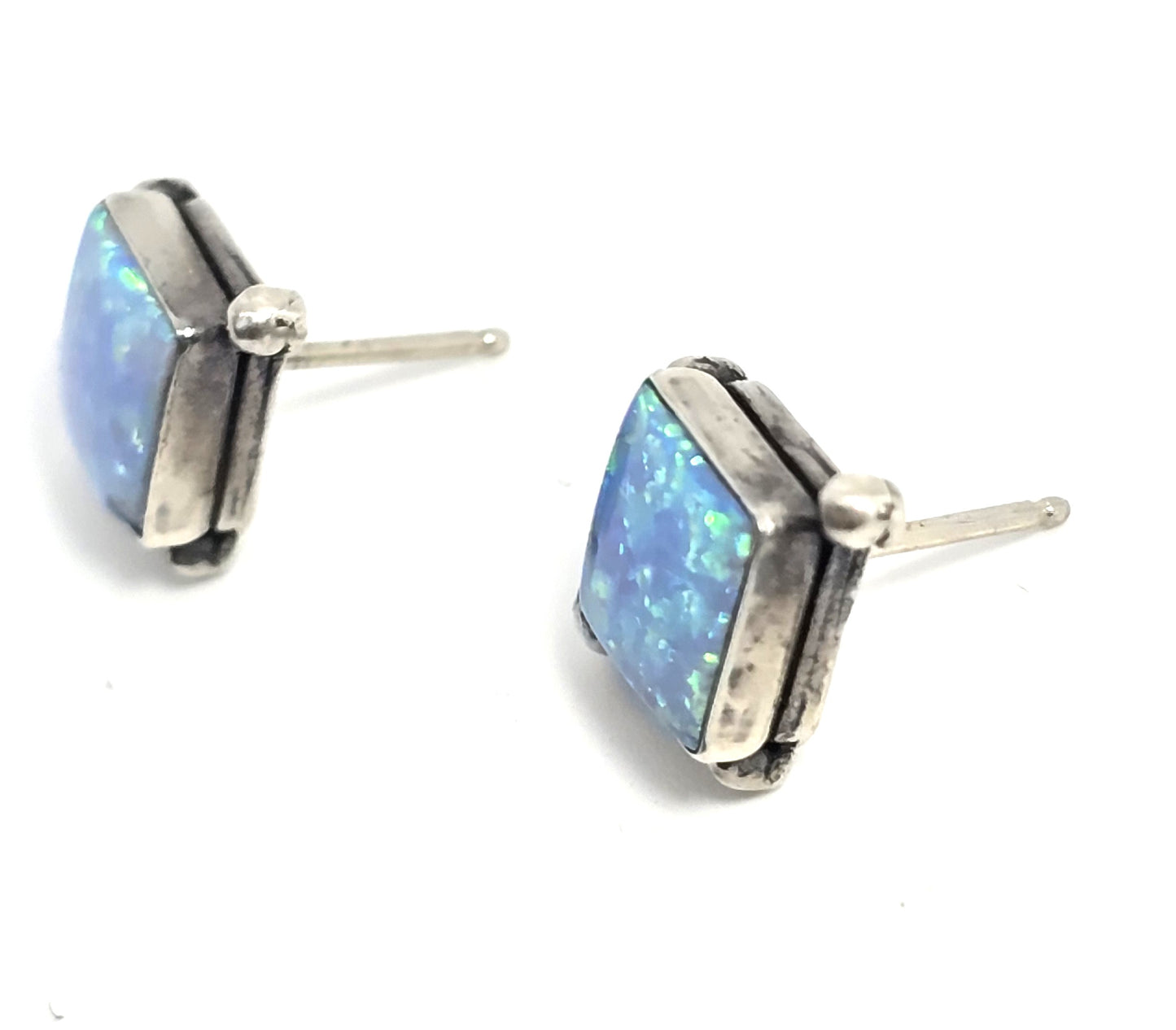 Blue opal tribal vintage sterling silver stud earrings