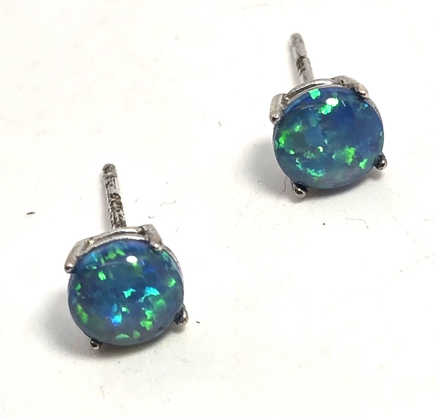 Blue opal doublet vintage sterling silver stud earrings
