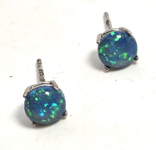 Blue opal doublet vintage sterling silver stud earrings