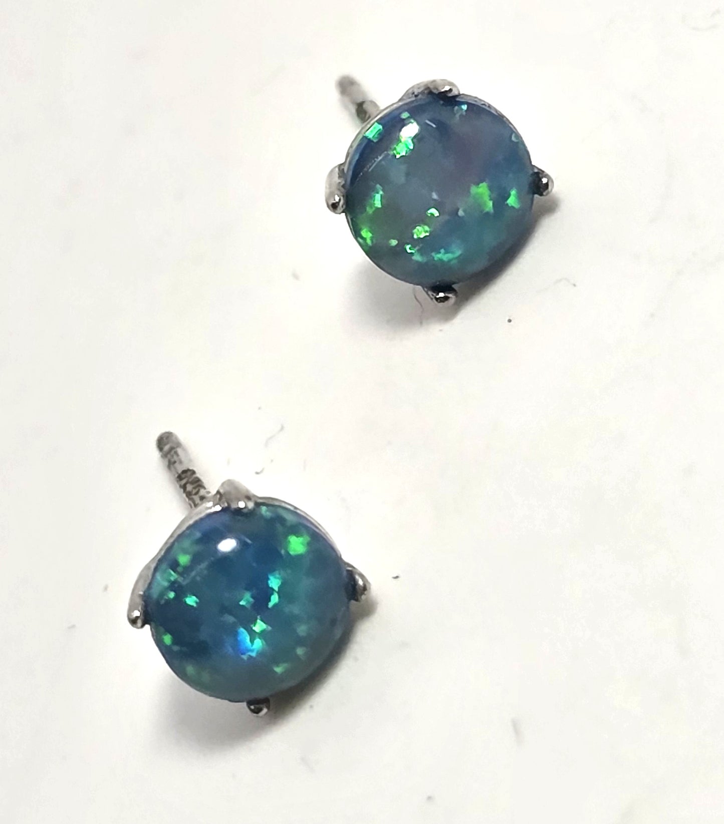 Blue opal doublet vintage sterling silver stud earrings