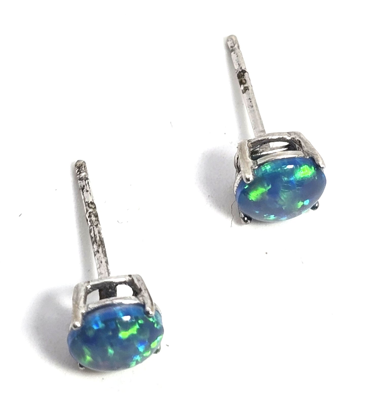 Blue opal doublet vintage sterling silver stud earrings