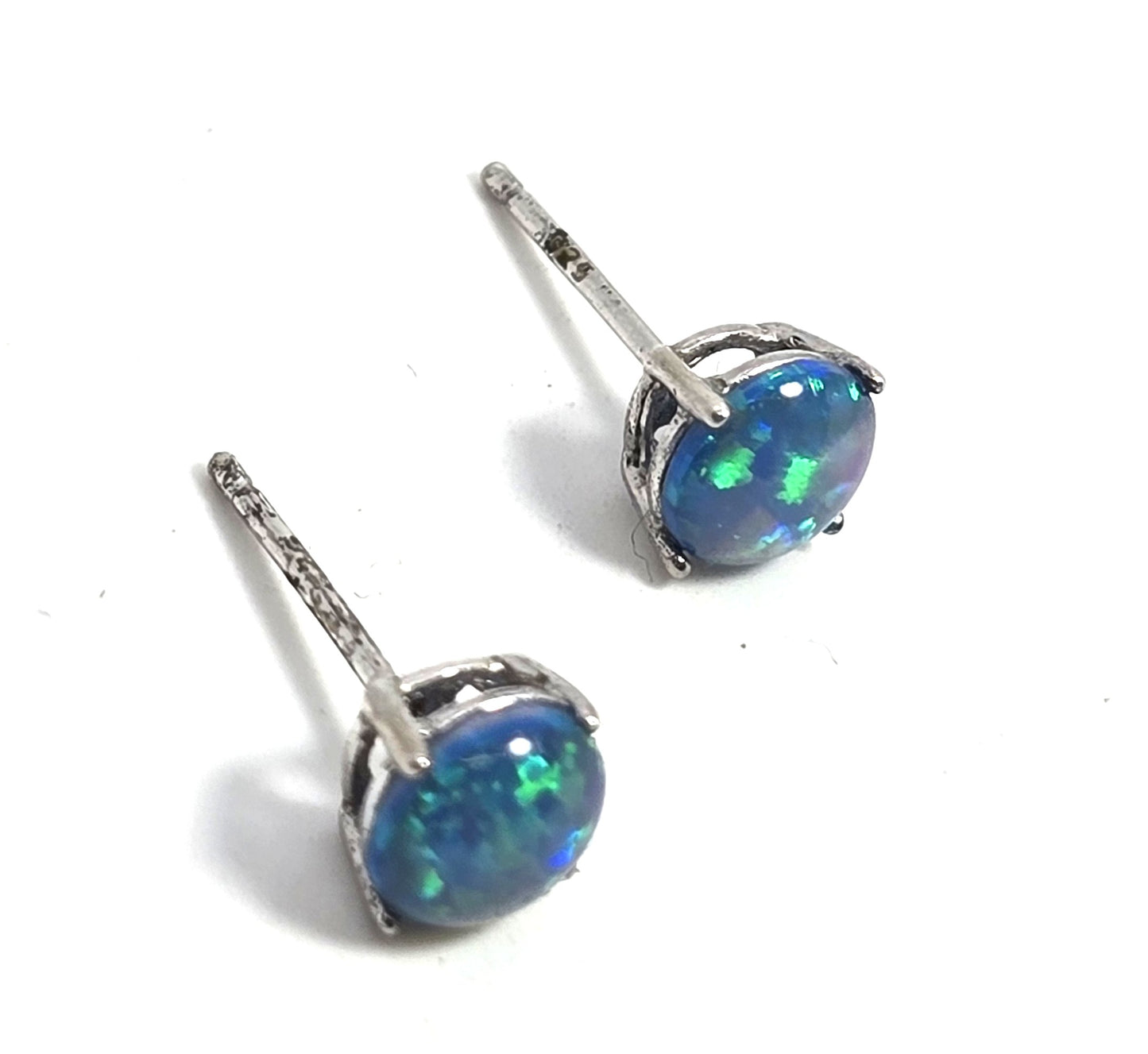 Blue opal doublet vintage sterling silver stud earrings