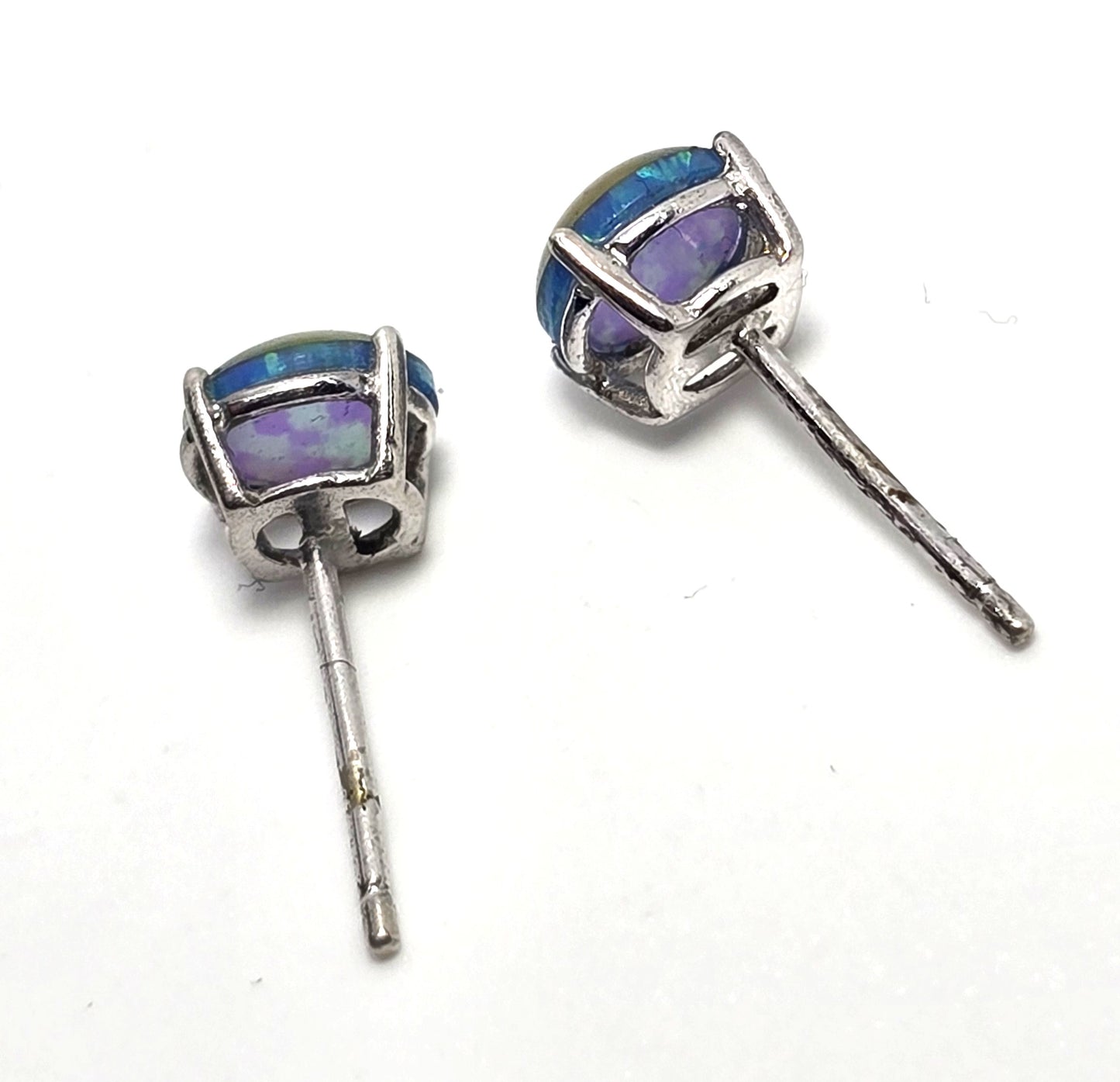 Blue opal doublet vintage sterling silver stud earrings