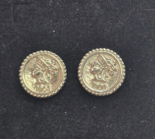 Sunken treasure sterling silver 1901 coin vintage stud earrings