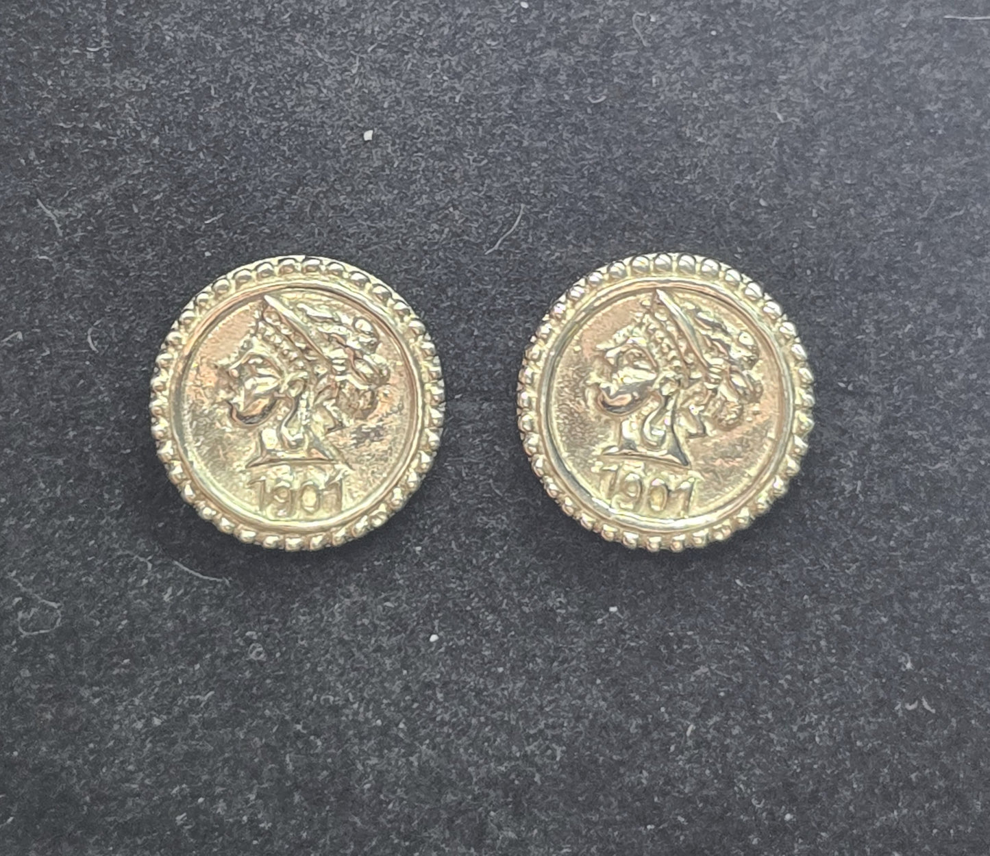 Sunken treasure sterling silver 1901 coin vintage stud earrings
