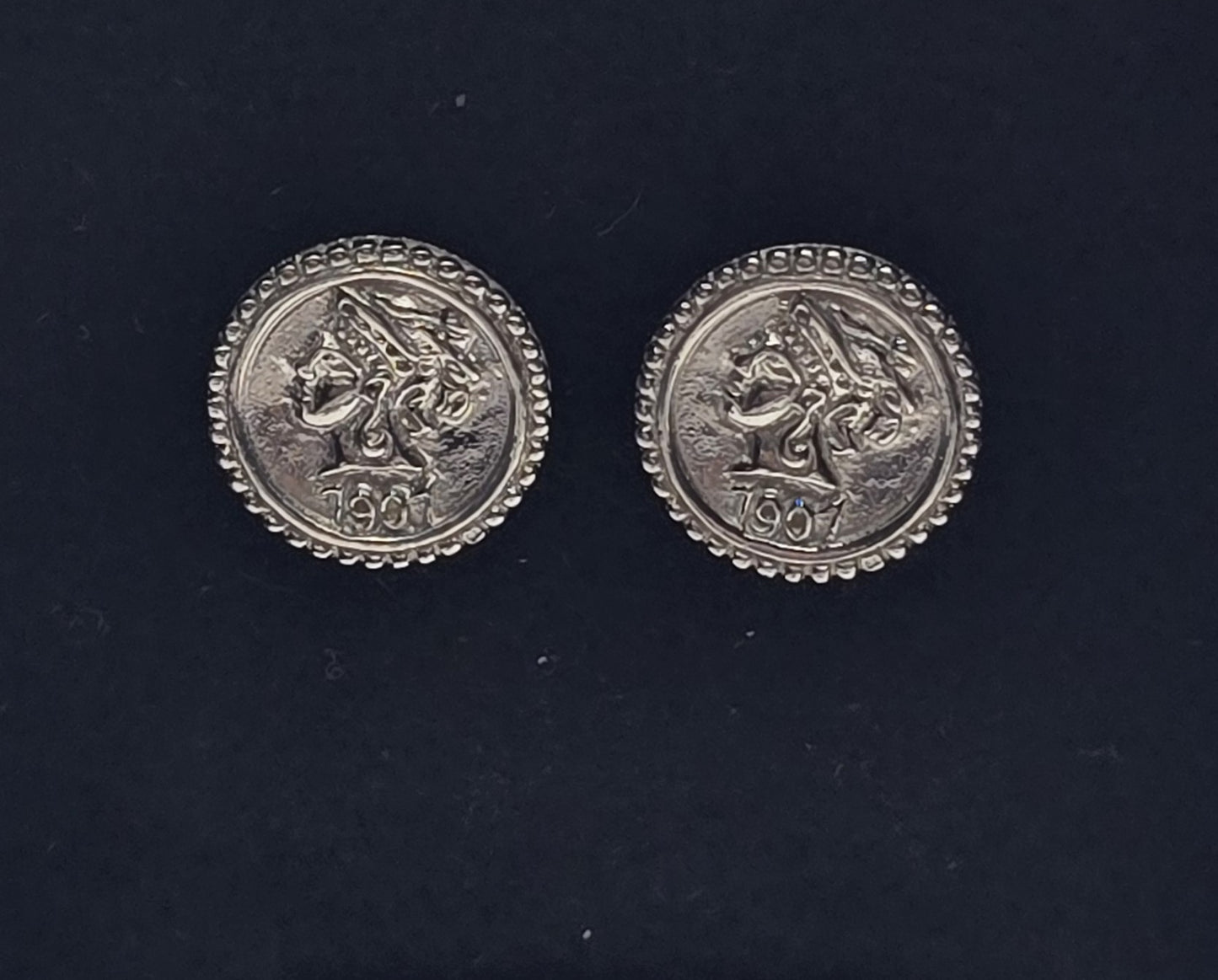 Sunken treasure sterling silver 1901 coin vintage stud earrings