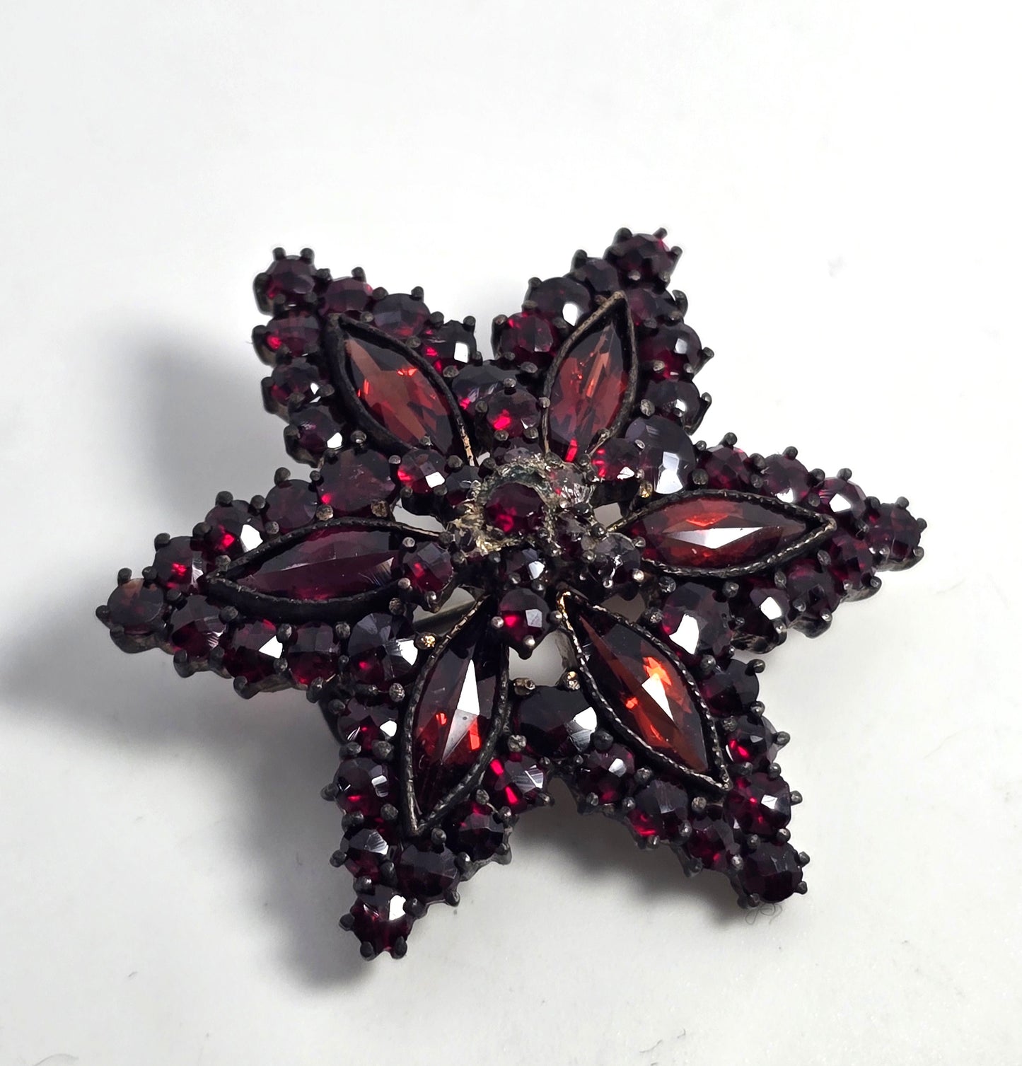 Bohemian Garnet Victorian Antique red yellow gold filled vintage brooch