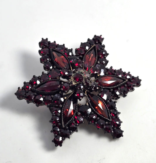 Bohemian Garnet Victorian Antique red yellow gold filled vintage brooch