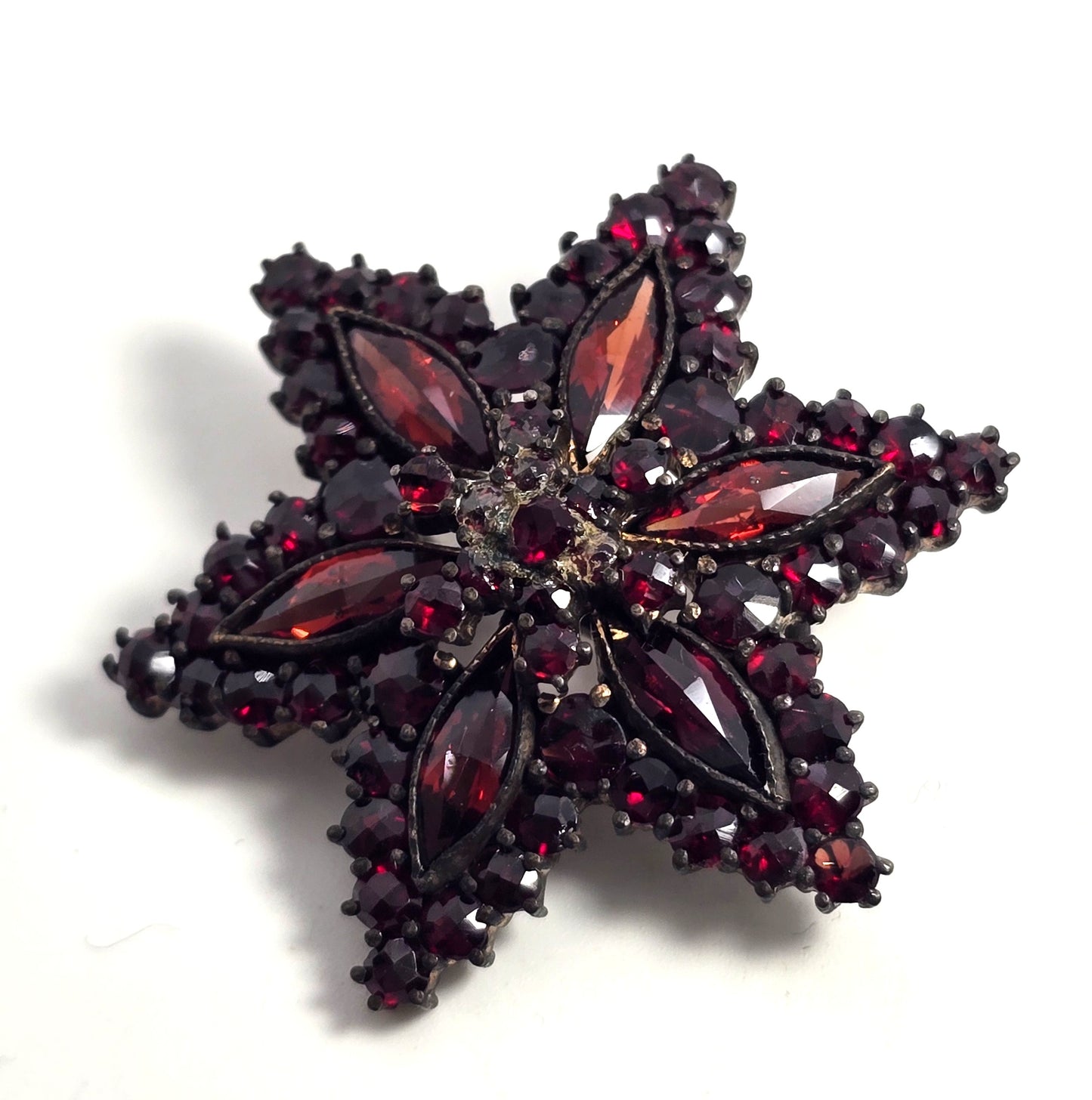 Bohemian Garnet Victorian Antique red yellow gold filled vintage brooch