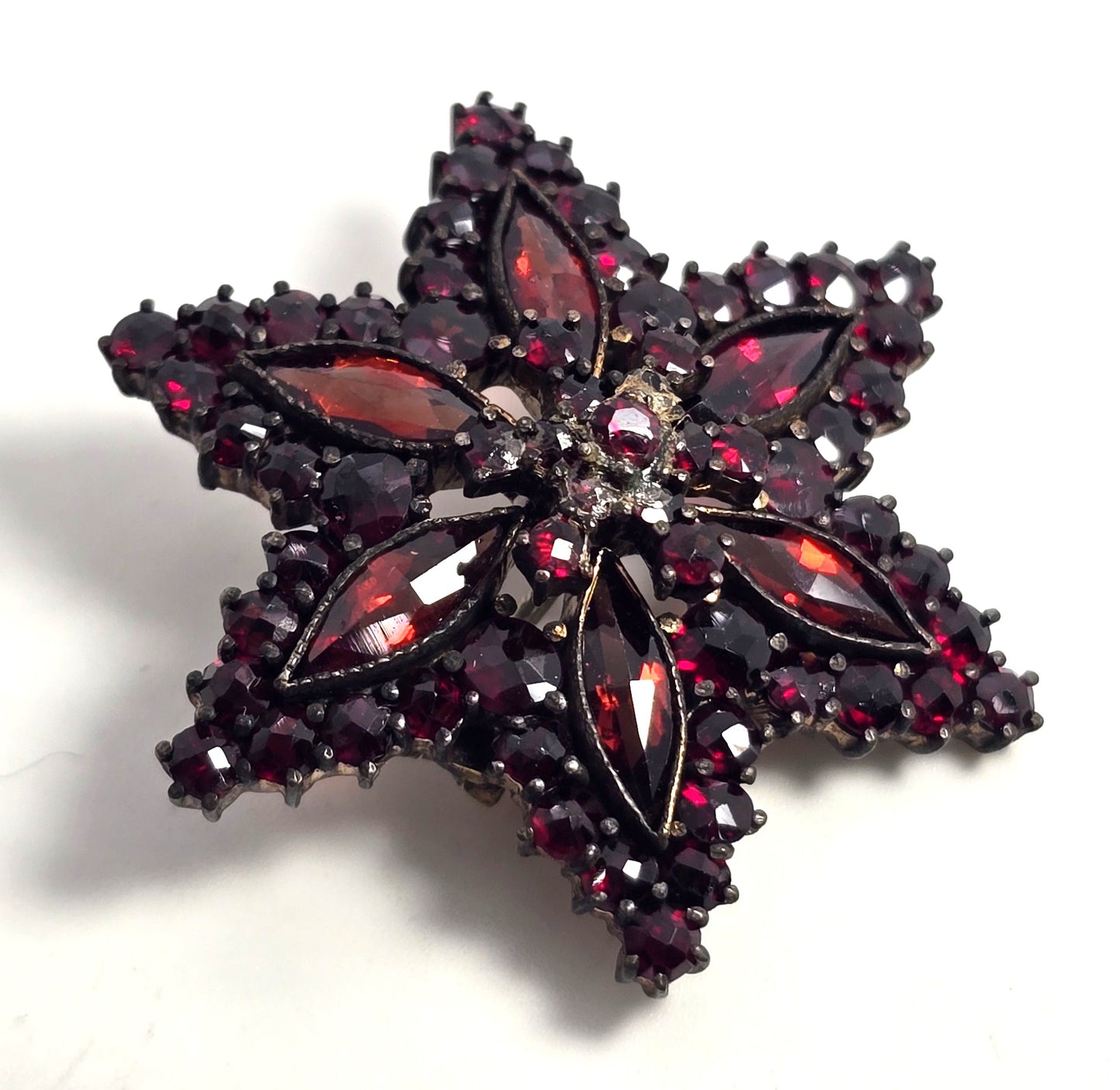 Bohemian Garnet Victorian Antique red yellow gold filled vintage brooch