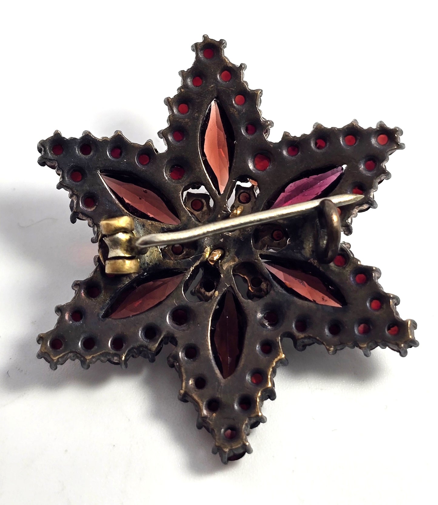Bohemian Garnet Victorian Antique red yellow gold filled vintage brooch