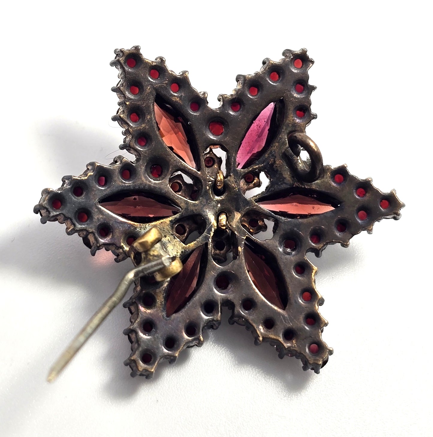 Bohemian Garnet Victorian Antique red yellow gold filled vintage brooch