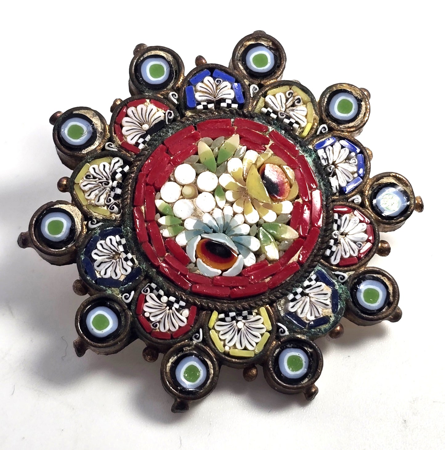 Micro Mosaic Mandala flower layered vintage Italian Italy brooch pin