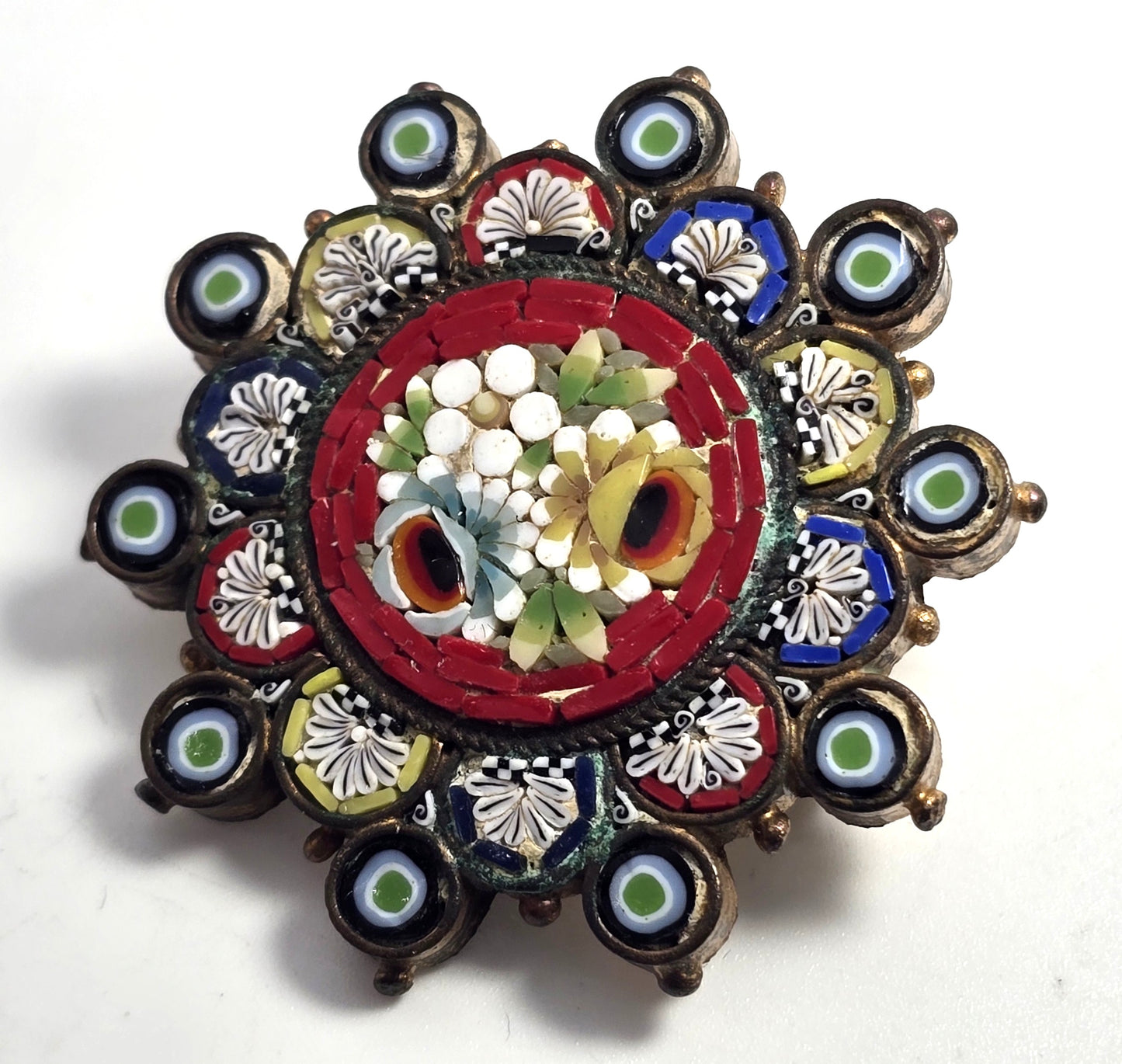 Micro Mosaic Mandala flower layered vintage Italian Italy brooch pin