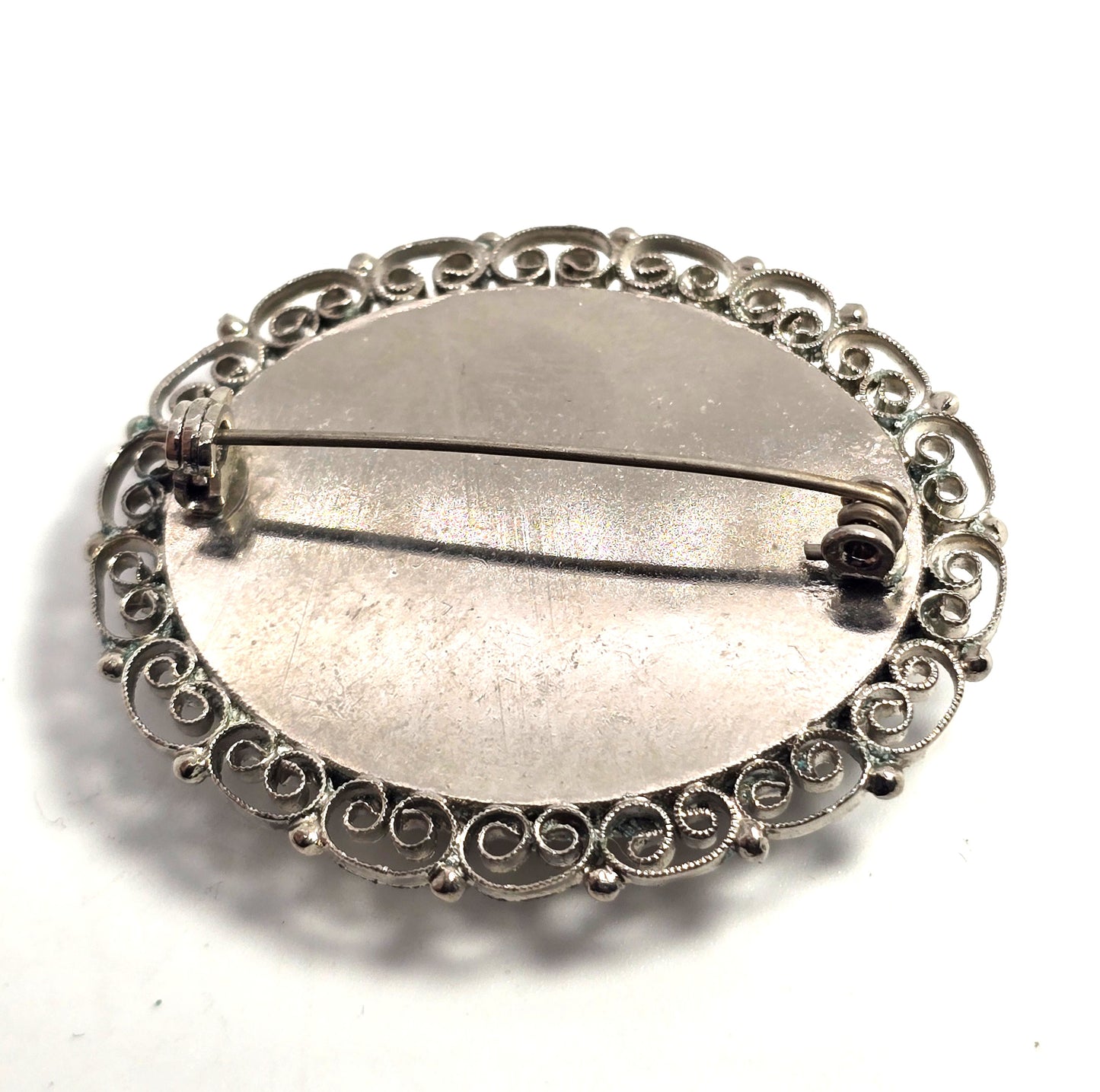 Micro Mosaic flower bouquet silver toned vintage Italian Italy brooch pin