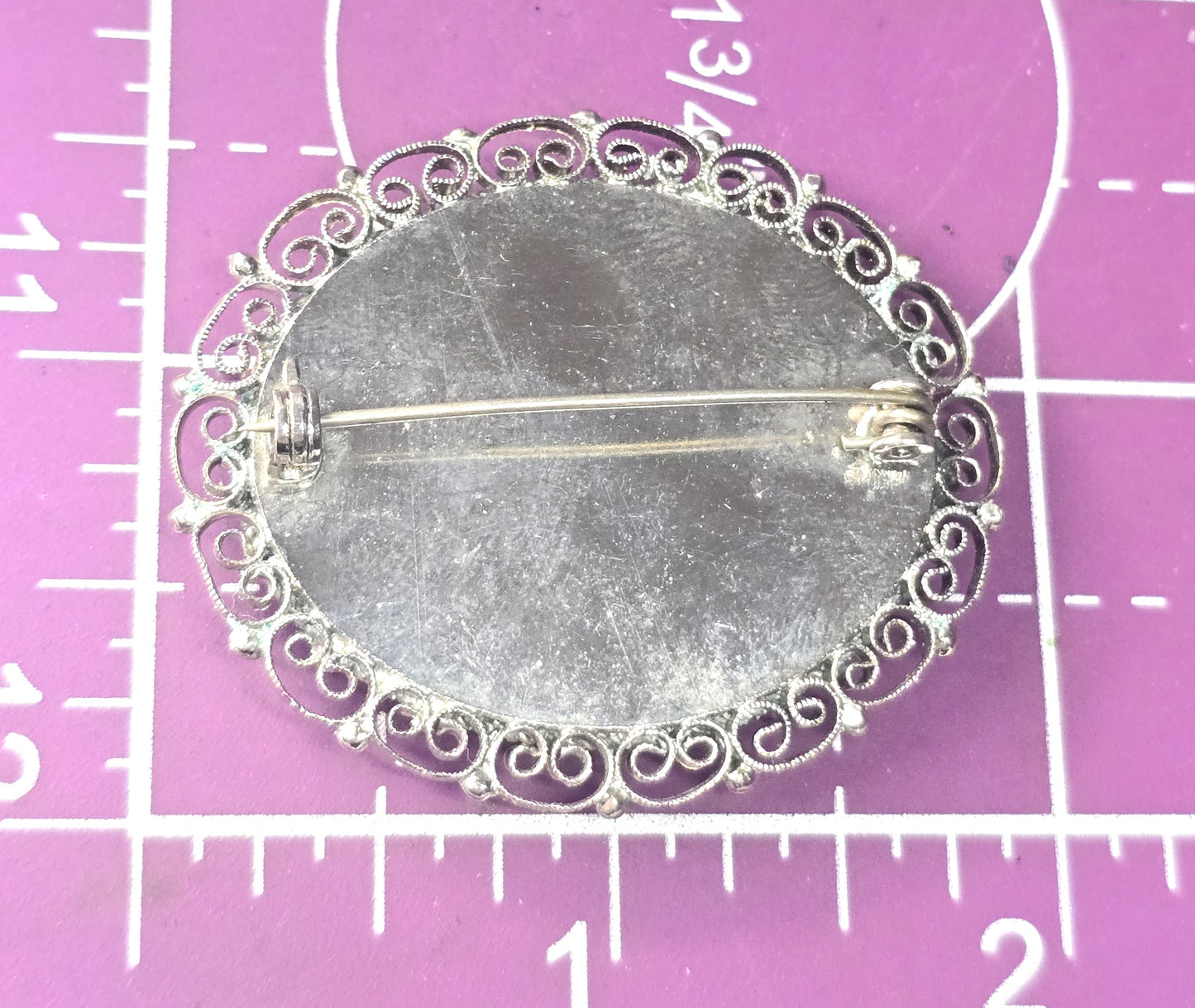 Micro Mosaic flower bouquet silver toned vintage Italian Italy brooch pin