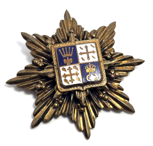 Coat of Arms France 8 Pointed Star Brass Blue and White Enamel Pendant brooch