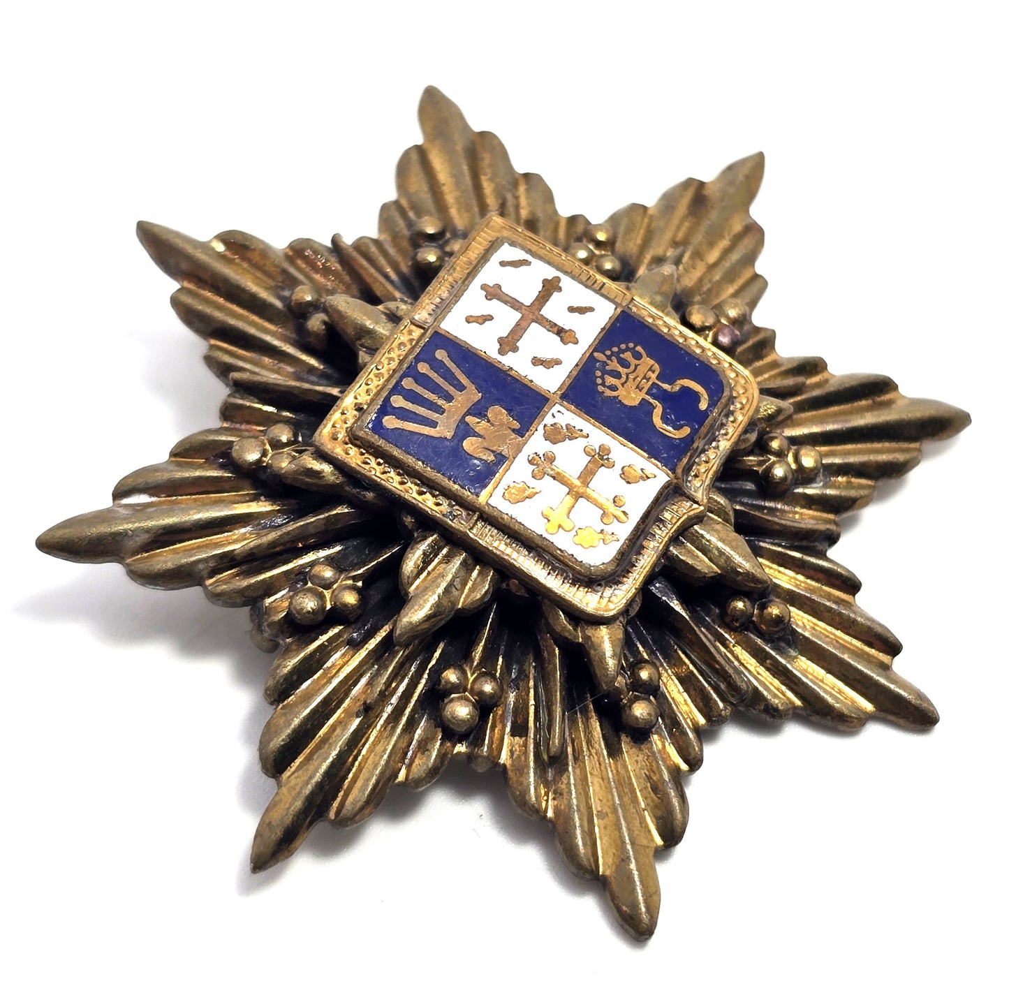 Coat of Arms France 8 Pointed Star Brass Blue and White Enamel Pendant brooch