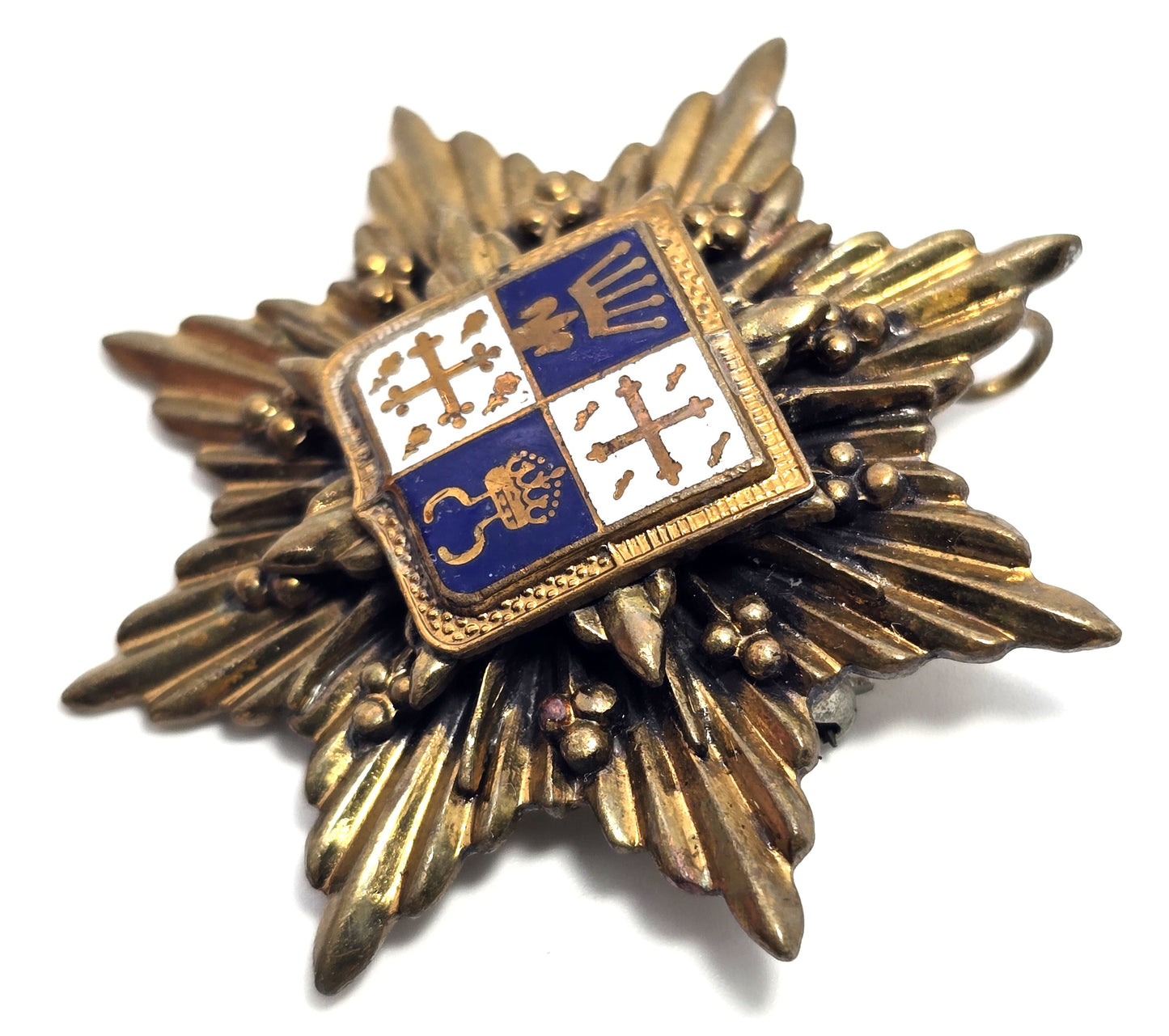 Coat of Arms France 8 Pointed Star Brass Blue and White Enamel Pendant brooch