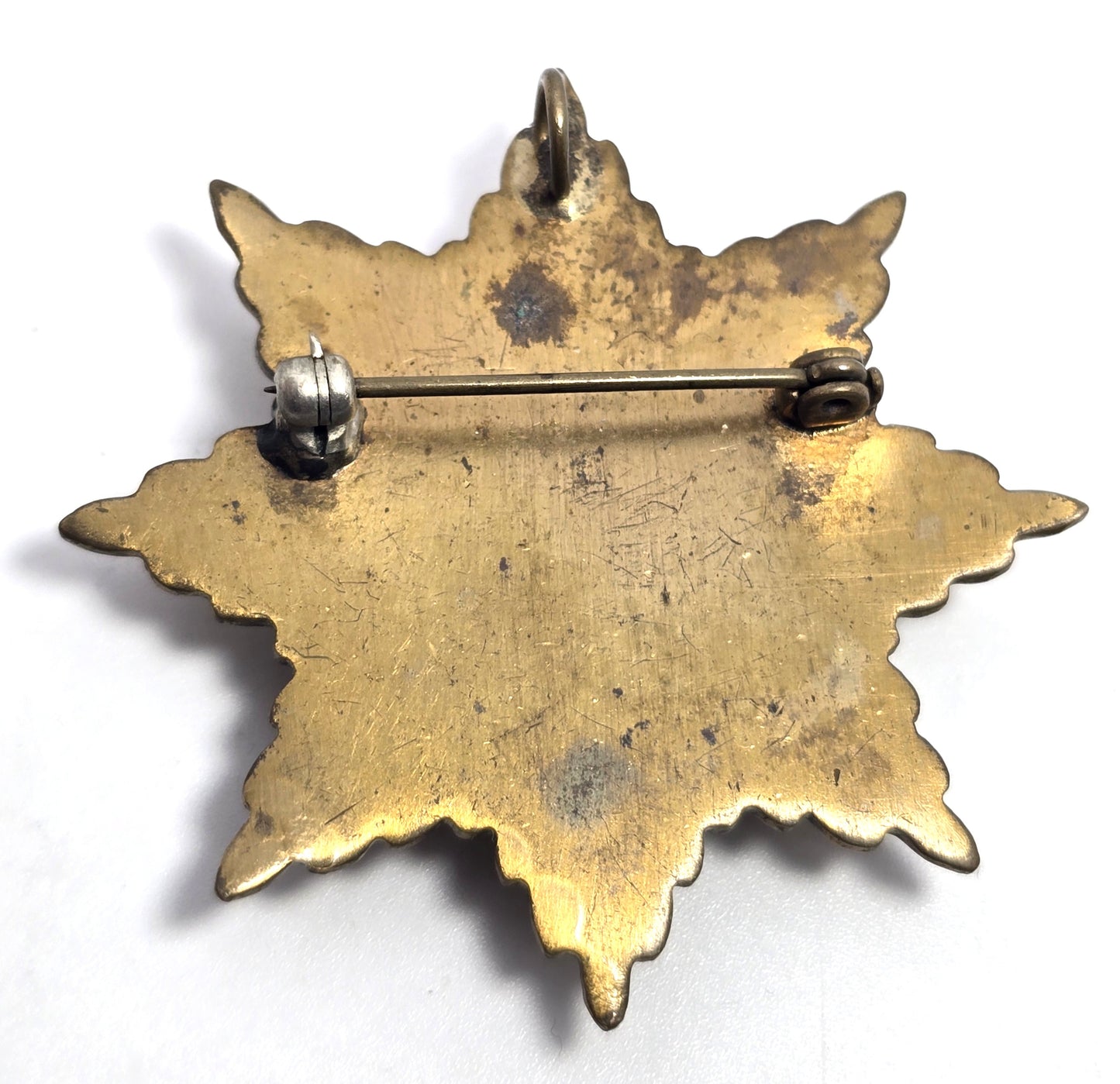 Coat of Arms France 8 Pointed Star Brass Blue and White Enamel Pendant brooch