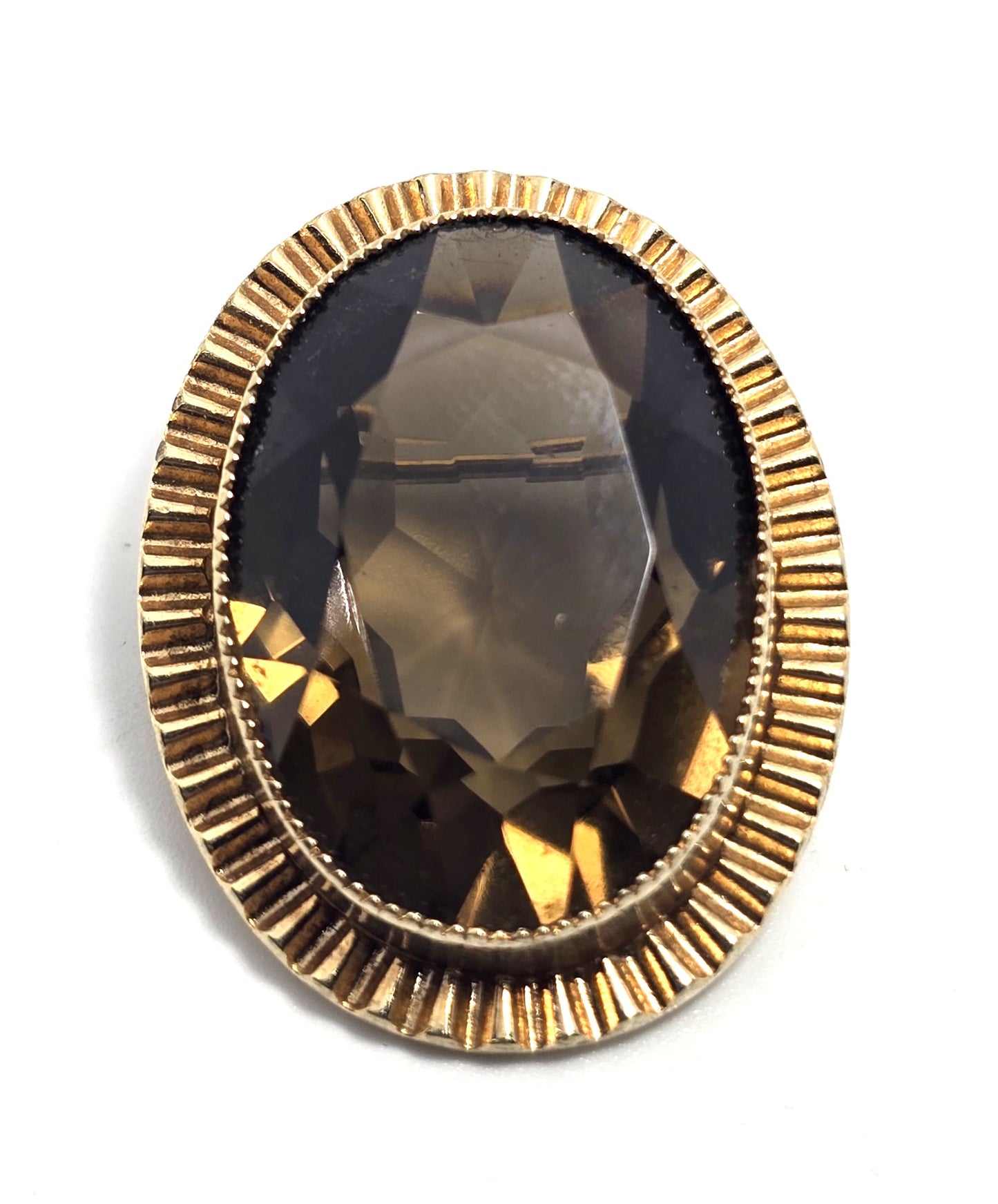 Smoky Quartz 25ct large gemstone vintage MCM 12k gold filled brooch