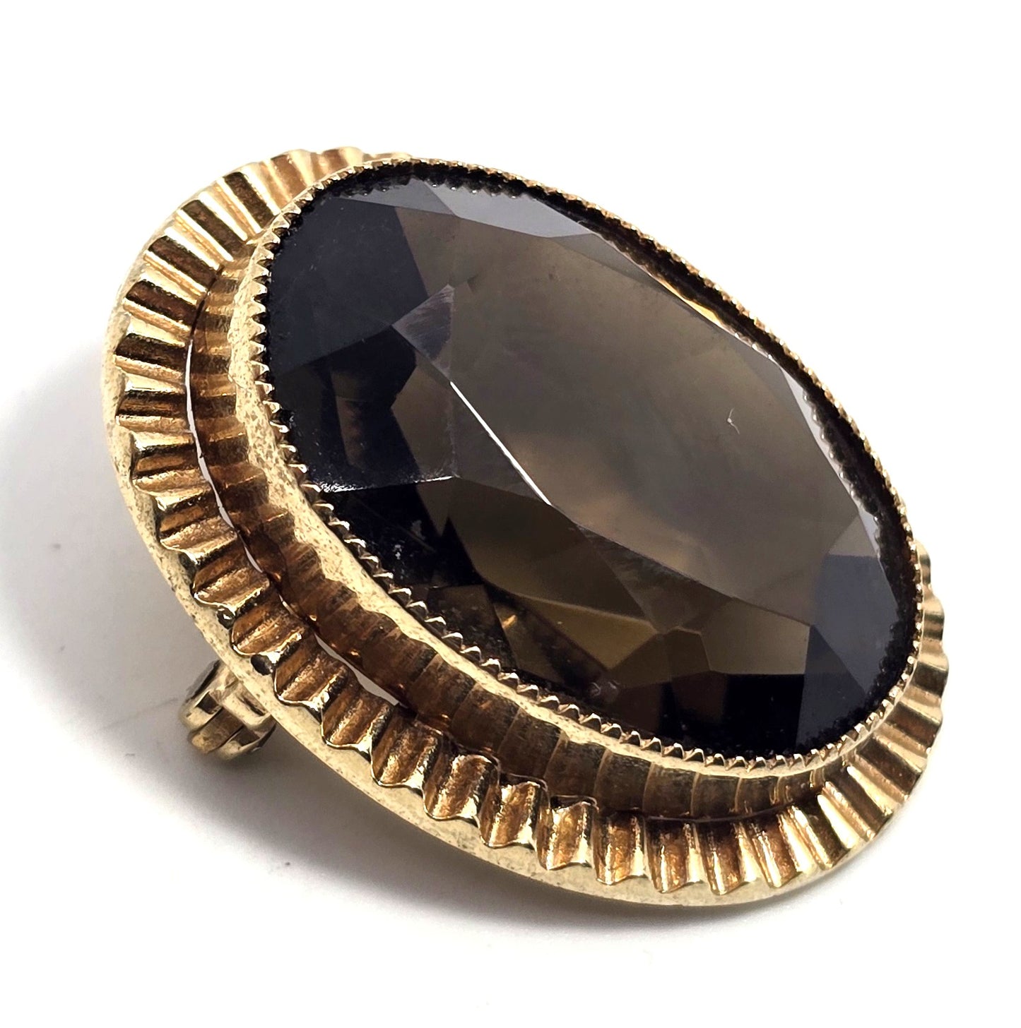 Smoky Quartz 25ct large gemstone vintage MCM 12k gold filled brooch