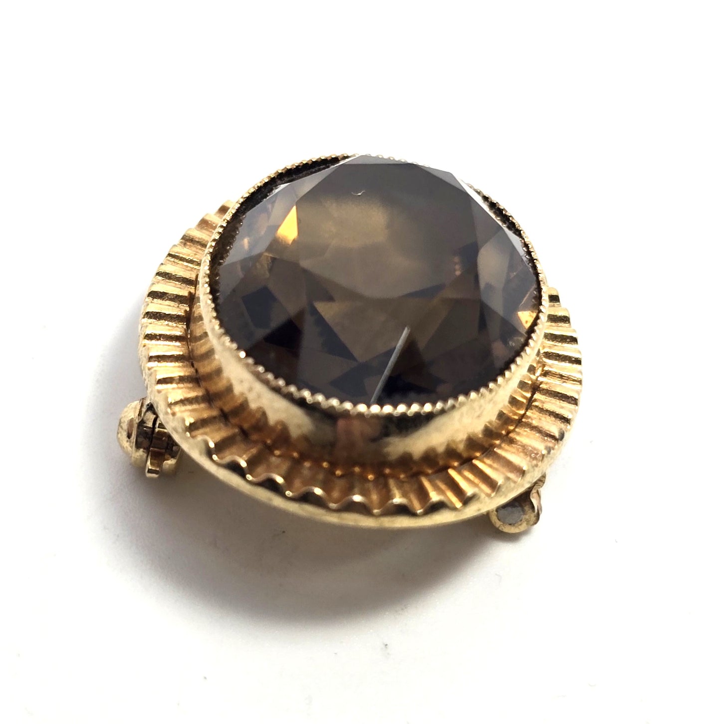 Smoky Quartz 25ct large gemstone vintage MCM 12k gold filled brooch