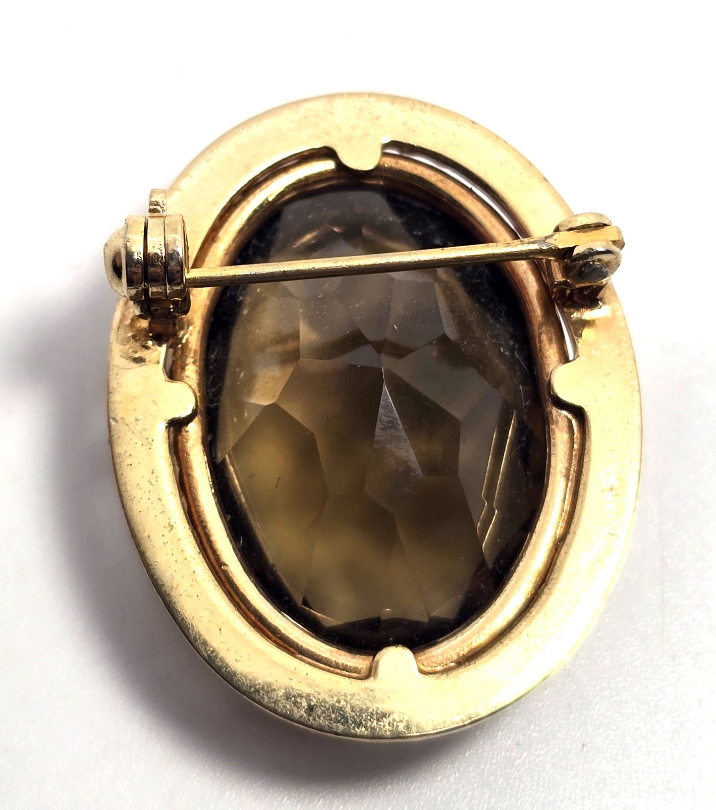 Smoky Quartz 25ct large gemstone vintage MCM 12k gold filled brooch