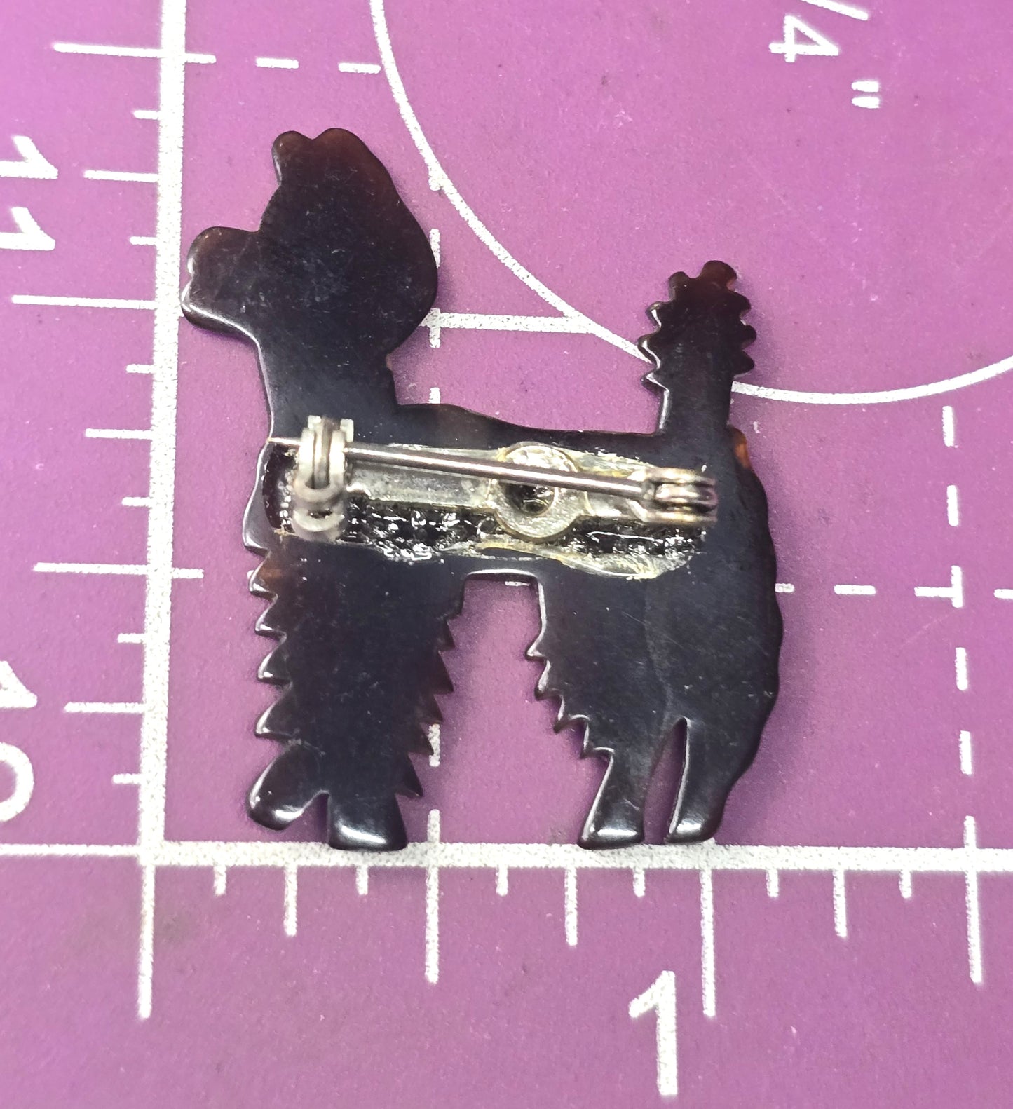 Tortoise shell faux brown Lucite carved Poodle dog vintage brooch