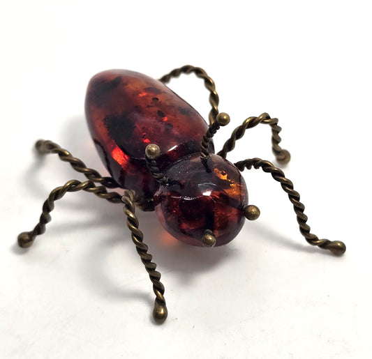 Dark orange Amber vintage large ant insect bug brooch pin
