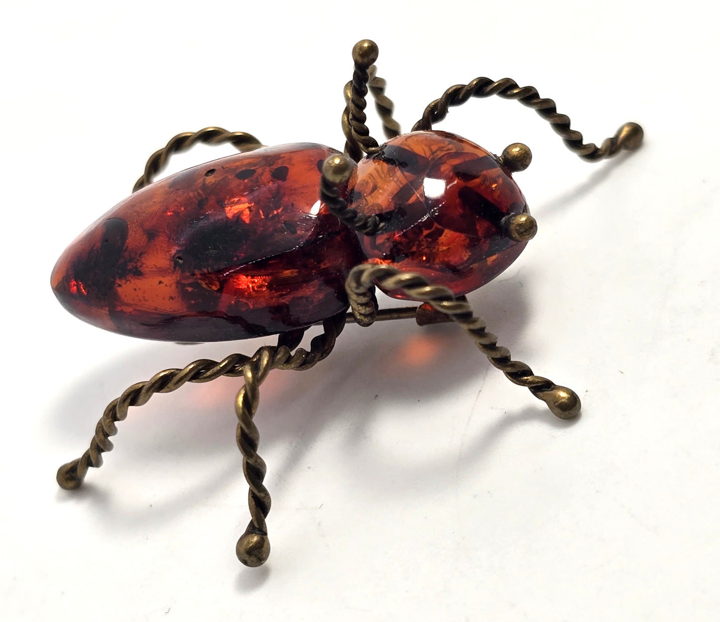Dark orange Amber vintage large ant insect bug brooch pin