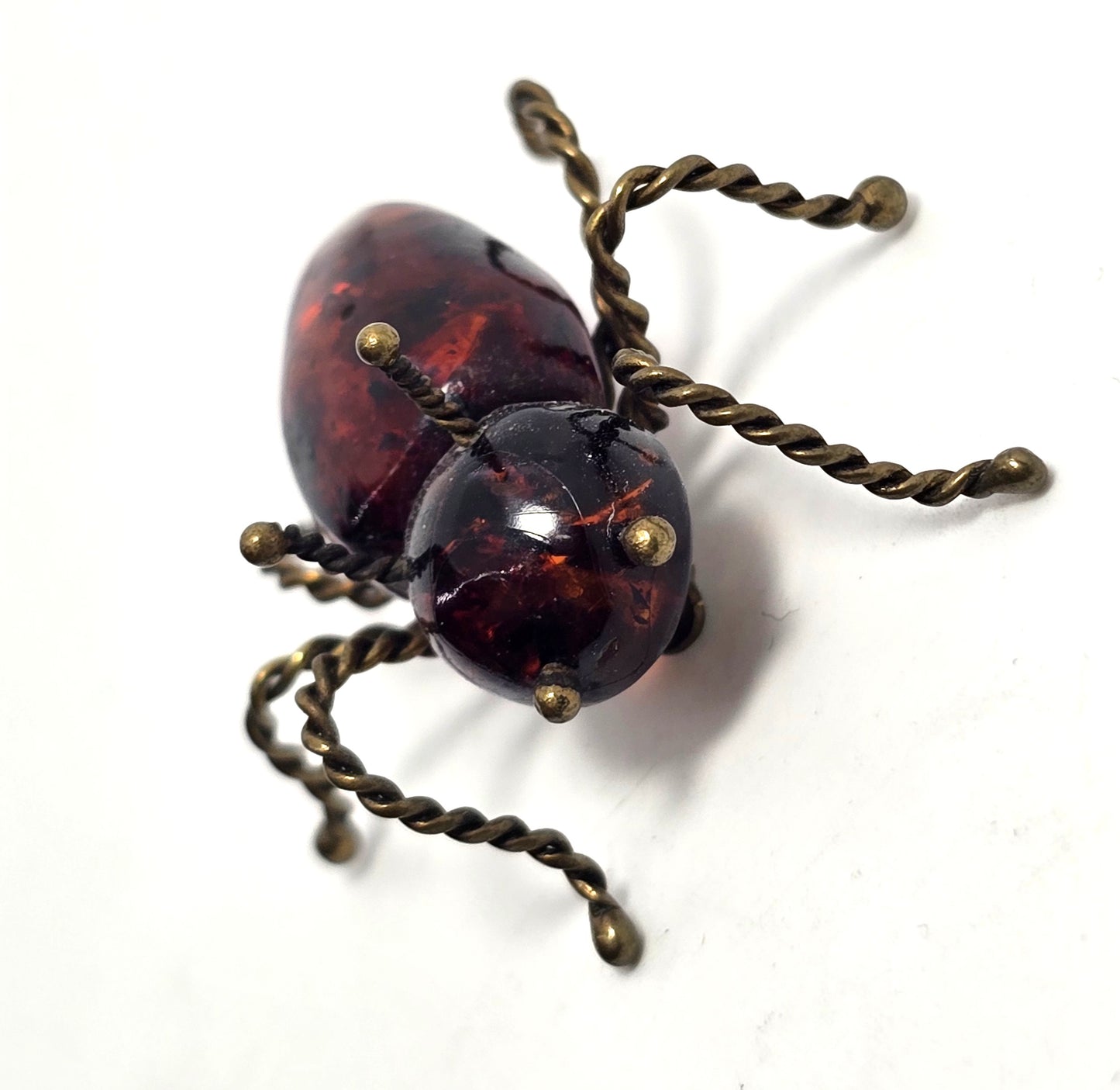 Dark orange Amber vintage large ant insect bug brooch pin