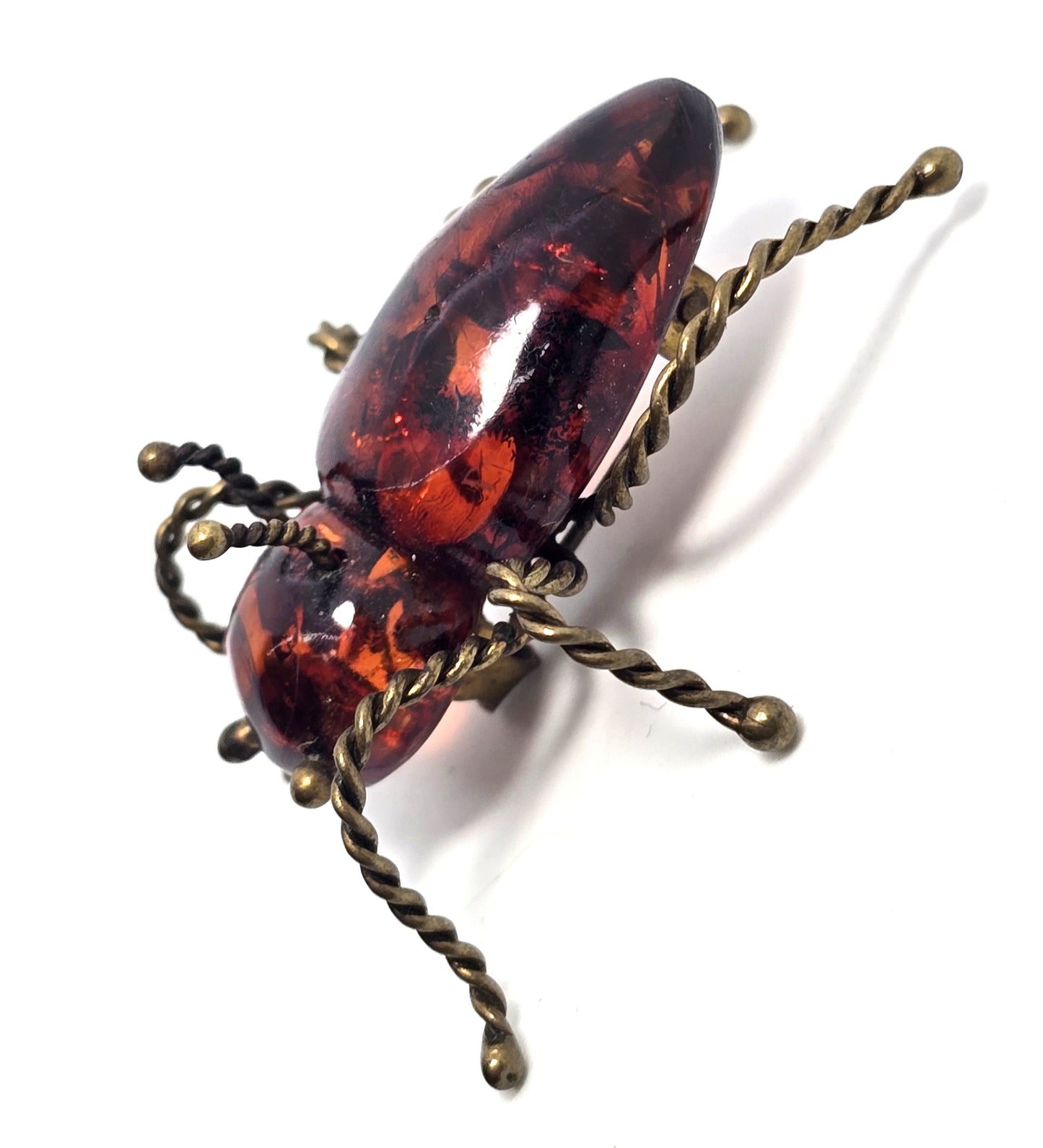 Dark orange Amber vintage large ant insect bug brooch pin