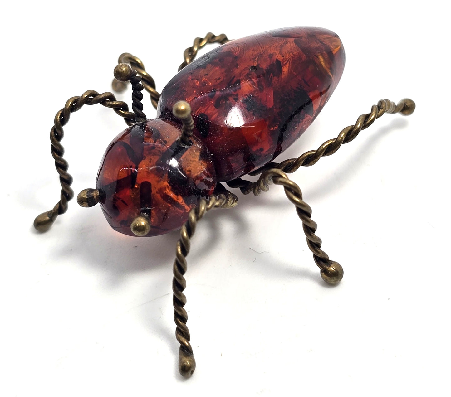 Dark orange Amber vintage large ant insect bug brooch pin