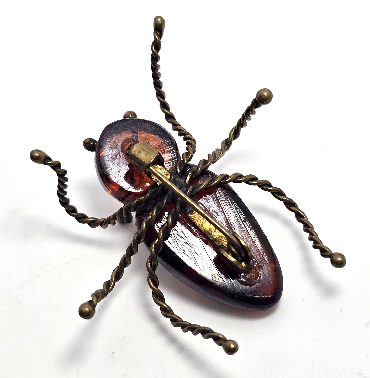 Dark orange Amber vintage large ant insect bug brooch pin