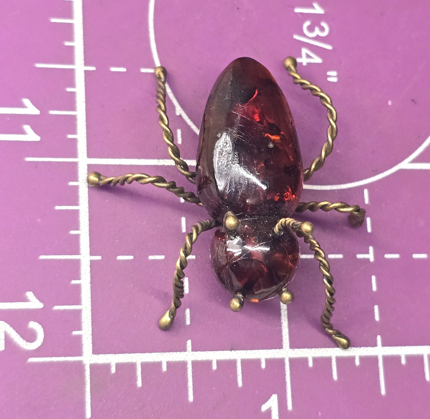 Dark orange Amber vintage large ant insect bug brooch pin