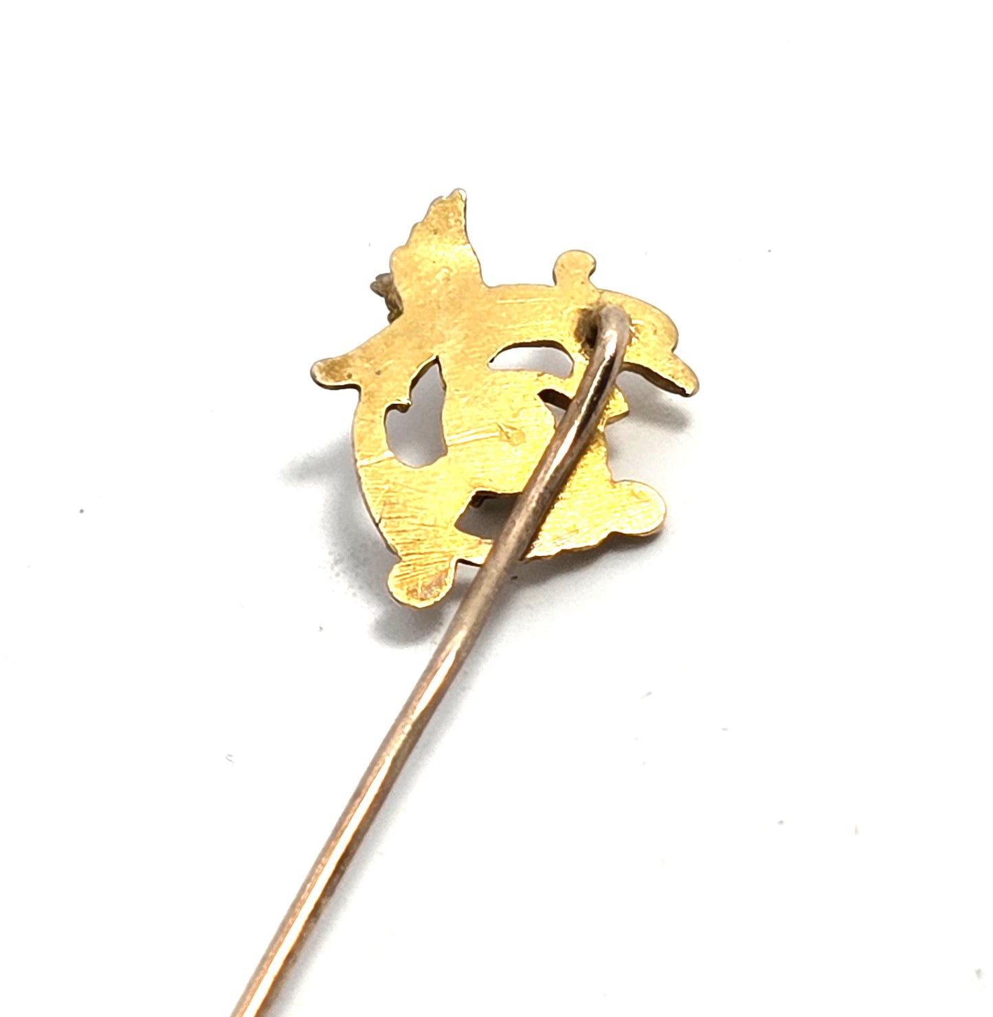 Victorian Gryphon 10k gold diamond accent antique stick lapel pin brooch