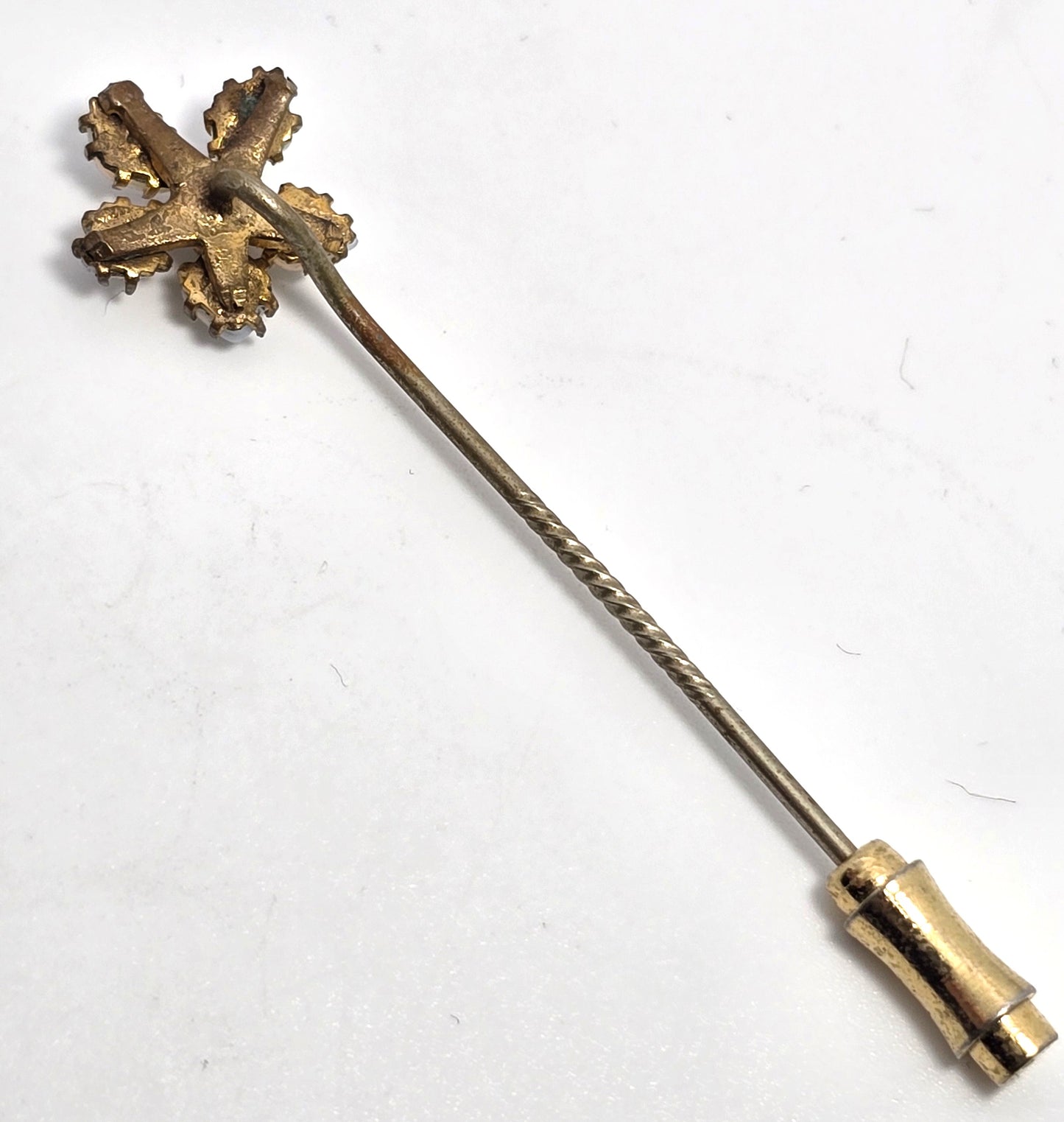 Victorian opalite flower rhinestone gold filled antique stick lapel pin brooch